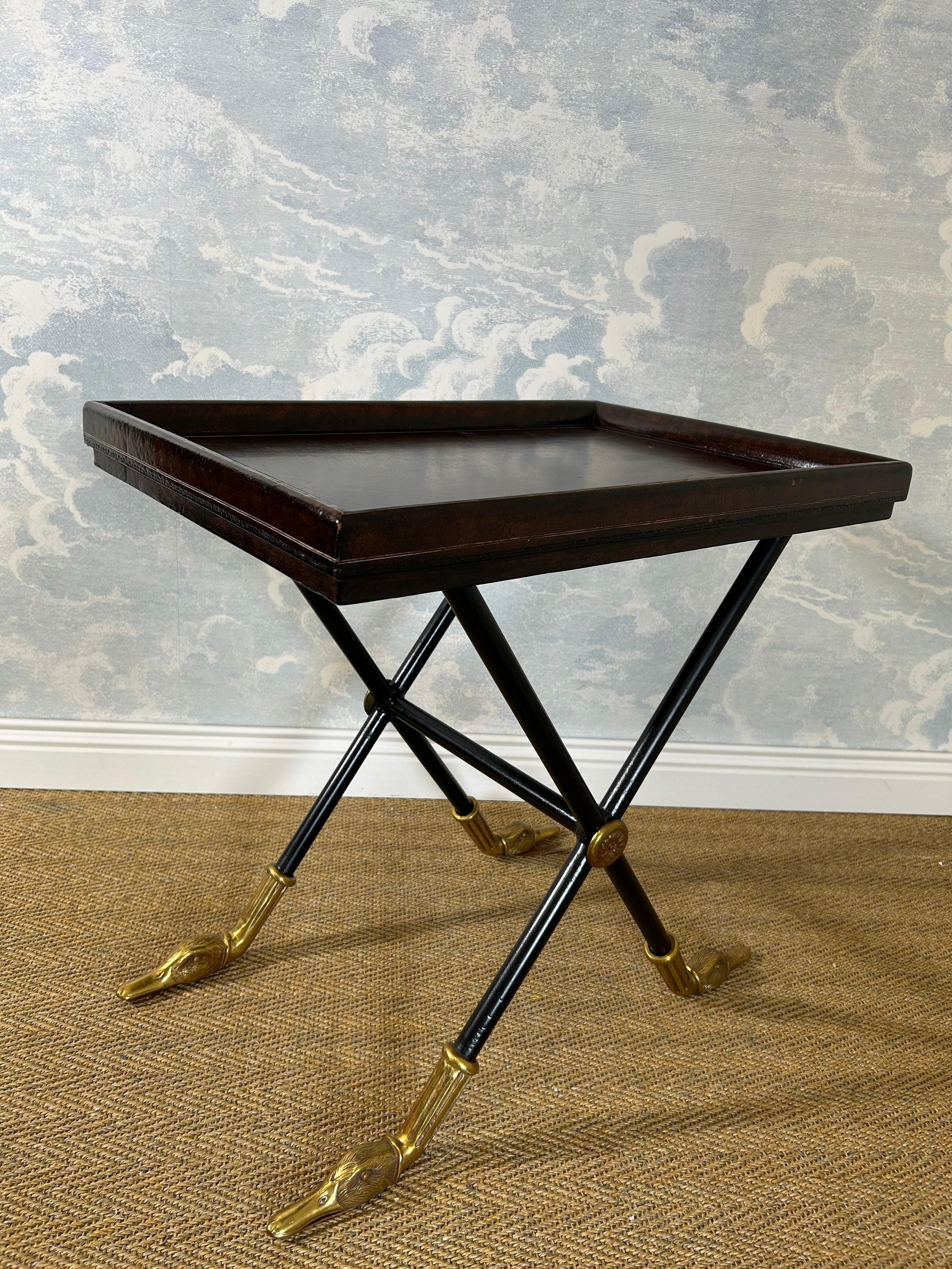 Late 20th Century Tooled Leather Top Side Table by Maitland Smith, Hollywood Regency, Mid-Century For Sale