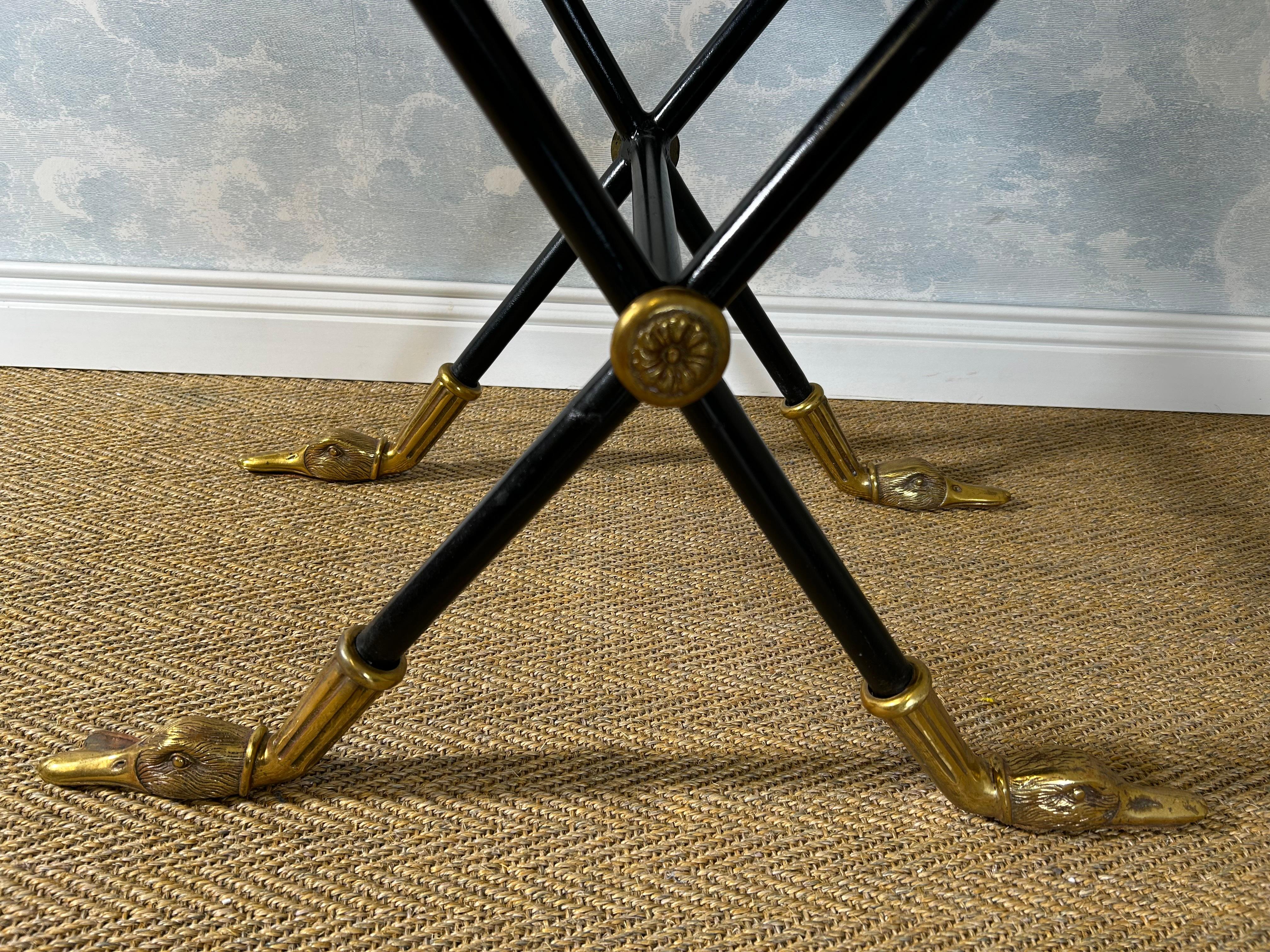 Metal Tooled Leather Top Side Table by Maitland Smith, Hollywood Regency, Mid-Century For Sale