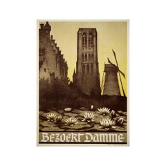 Vers 1950, affiche originale intitulée "Bezoekt Damme" "Visitez Damme" par Toon Devaere