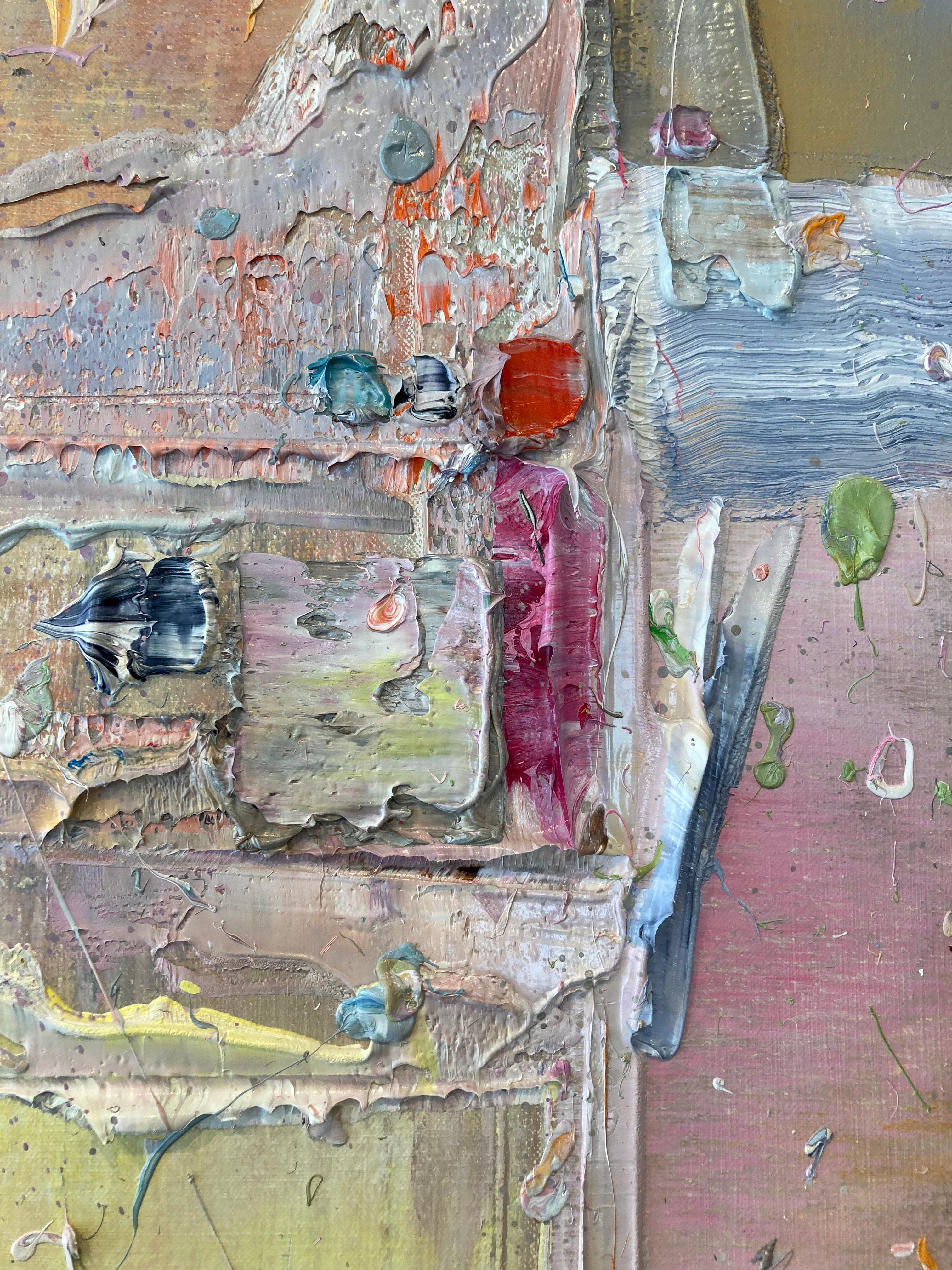 Dall'interno verso l'esterno Pittura a olio su tela Arte astratta Pastello In magazzino - Painting Astratto di Toon Laurense