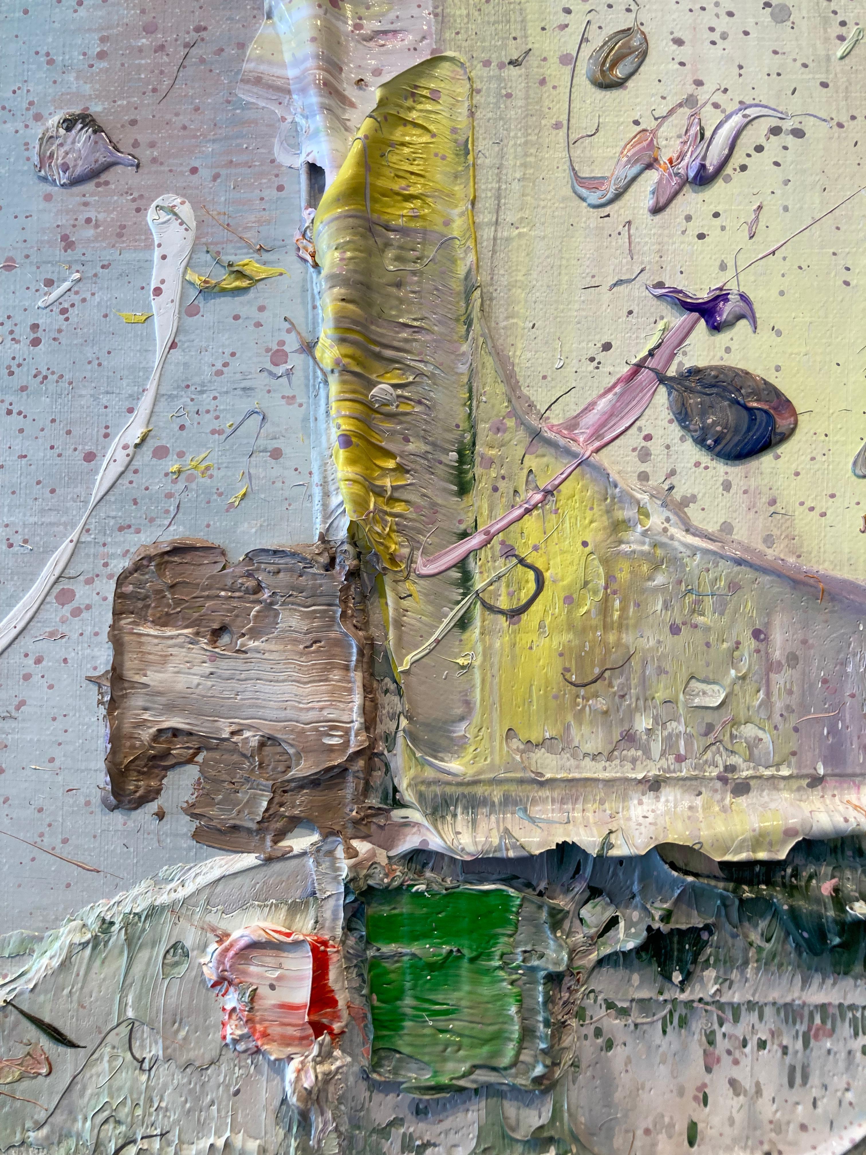 Dall'interno verso l'esterno Pittura a olio su tela Arte astratta Pastello In magazzino - Abstract Painting Grigio di Toon Laurense