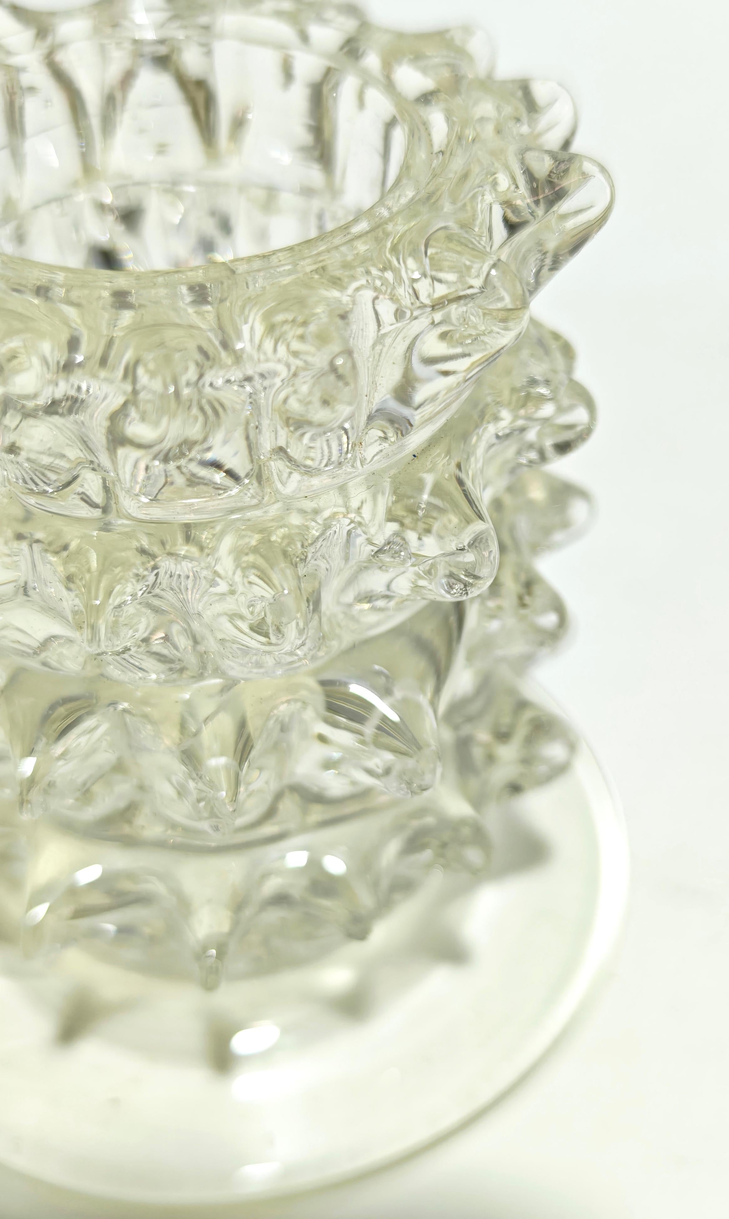 Toothpick/candle holder from the Rostrati series by Barovier & Toso. The color tends towards light green. The Barovier company is the oldest glassworks in the world, having been founded in Murano in 1295. Elegant object to serve at the table. Please