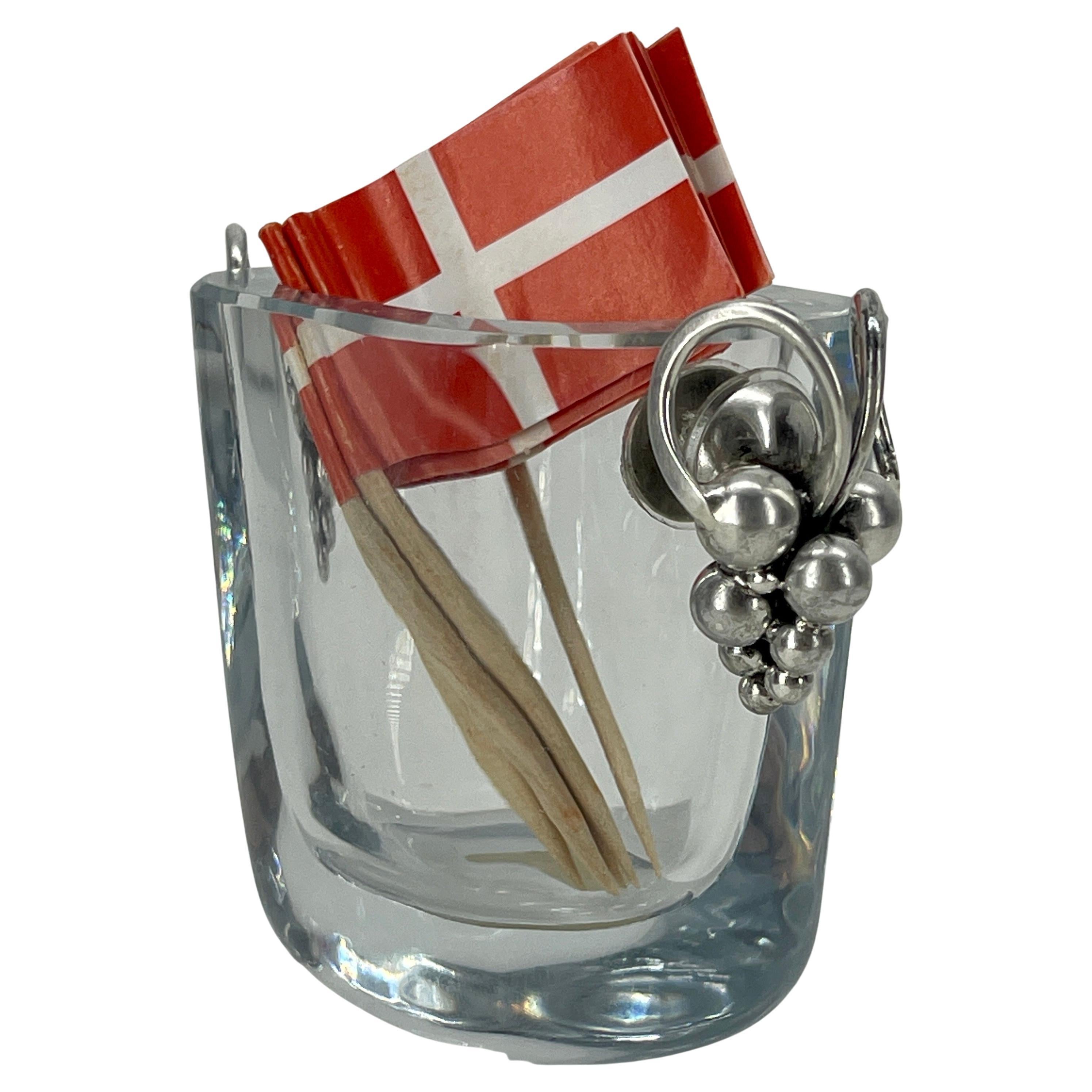 Swedish Toothpick Glass Jar with Sterling Silver Grapes by Stromberg, 1938