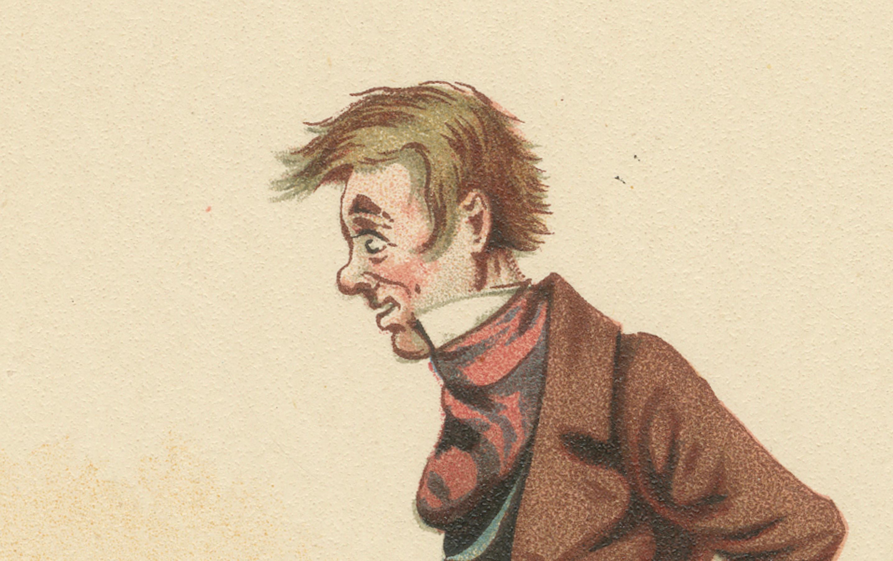 Toots aus Dombey & Son - Dickens Charakter Lithographie von Kyd, um 1889 im Zustand „Gut“ im Angebot in Langweer, NL