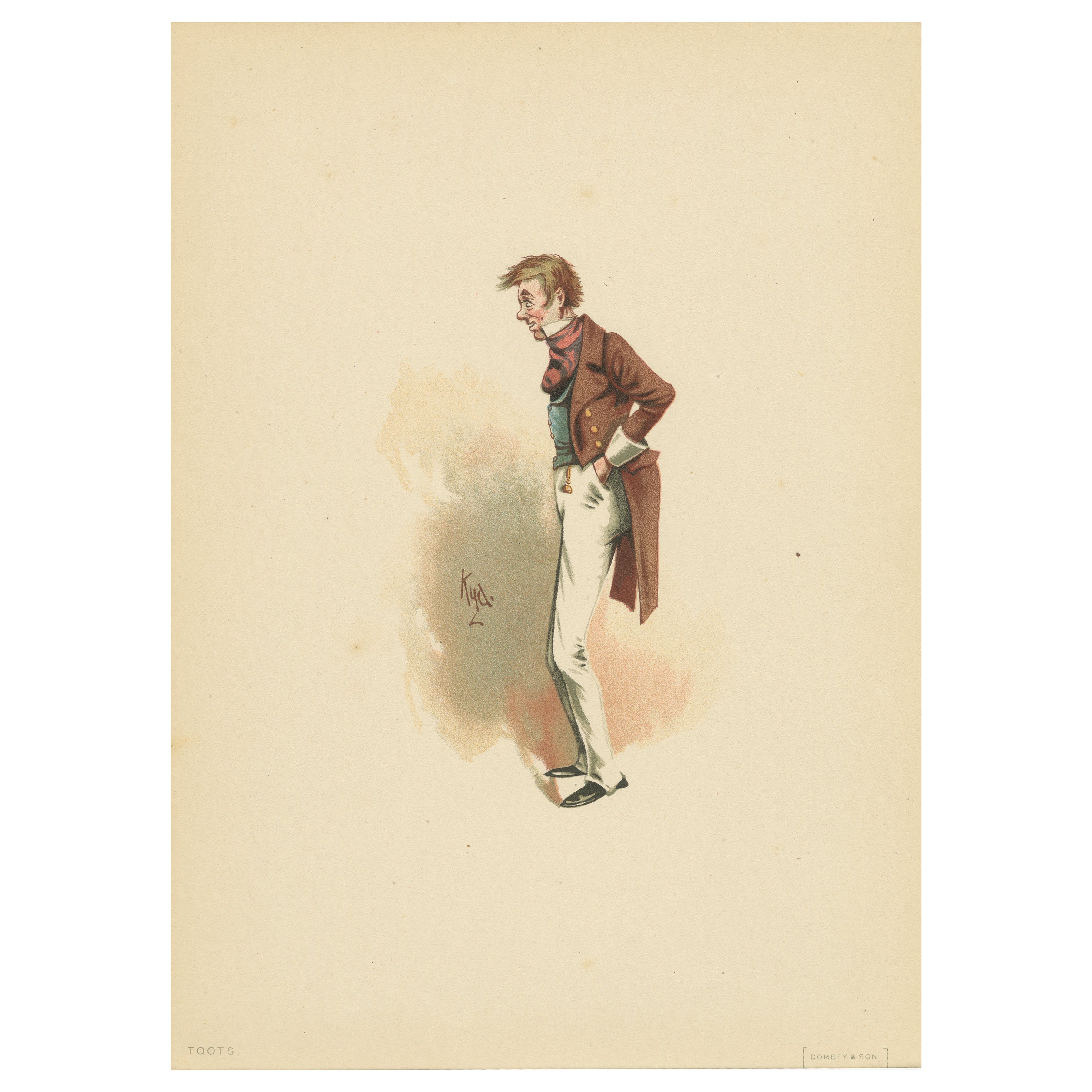 Toots di Dombey & Son - Litografia di Dickens di Kyd, 1889 ca. in vendita