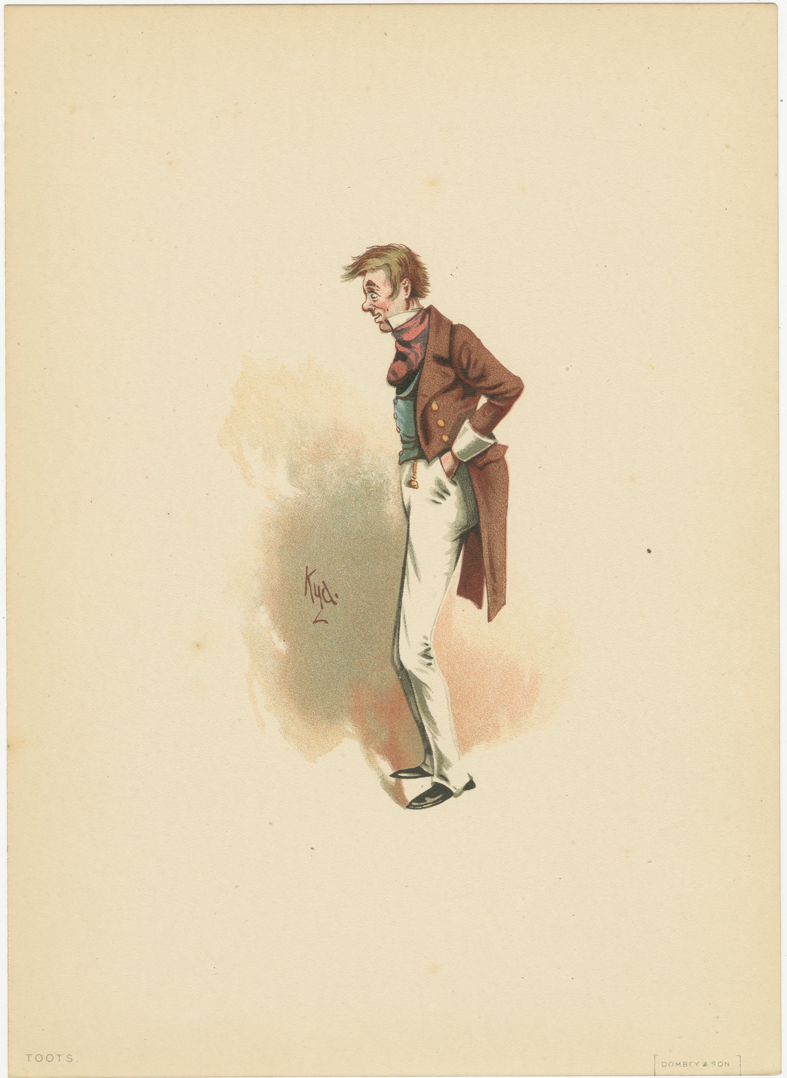 Toots aus Dombey & Son - Dickens Charakter Lithographie von Kyd, um 1889 im Angebot