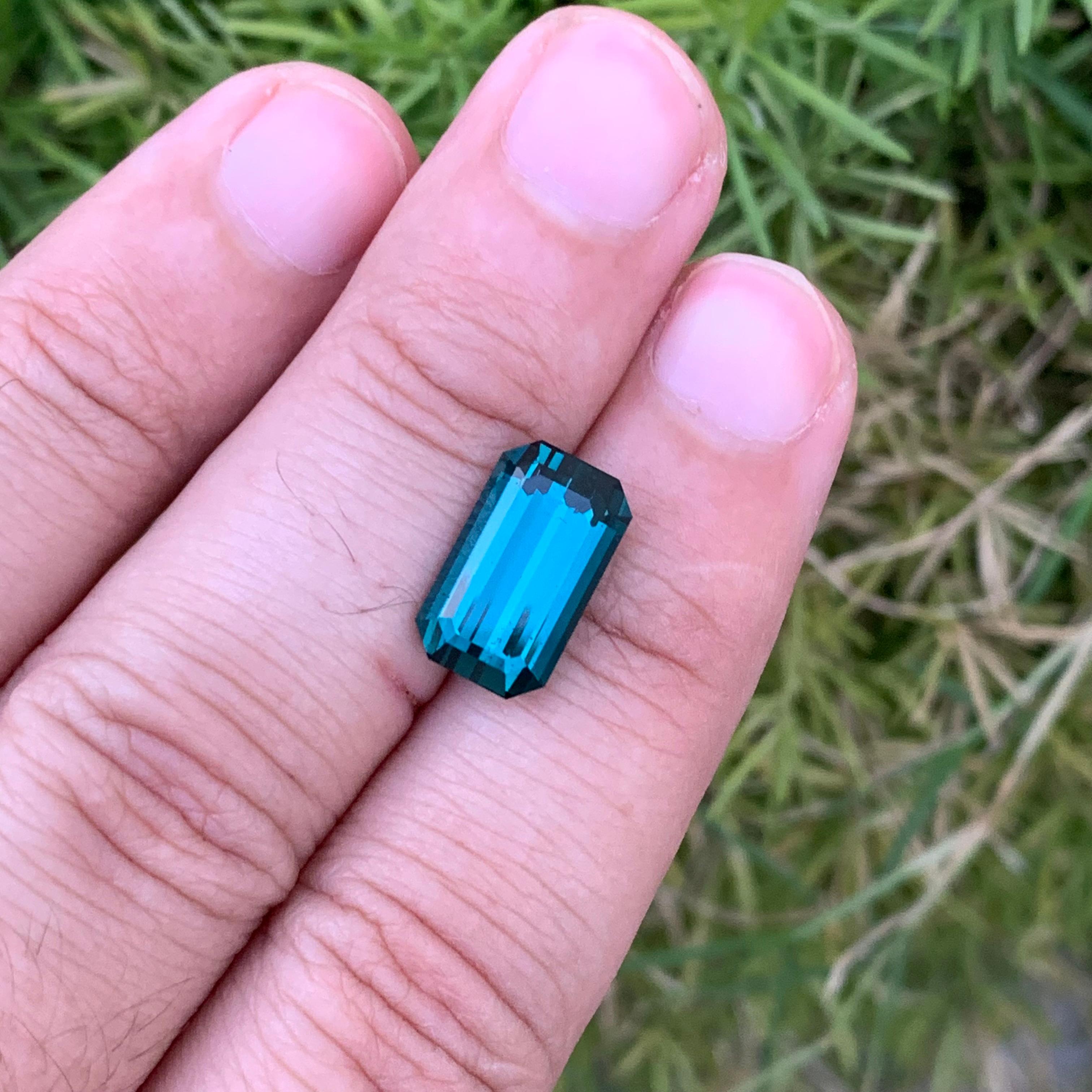 Top AAA Quality 6.00 Carat Natural Loose Indicolite Tourmaline Emerald Shape Gem For Sale 4