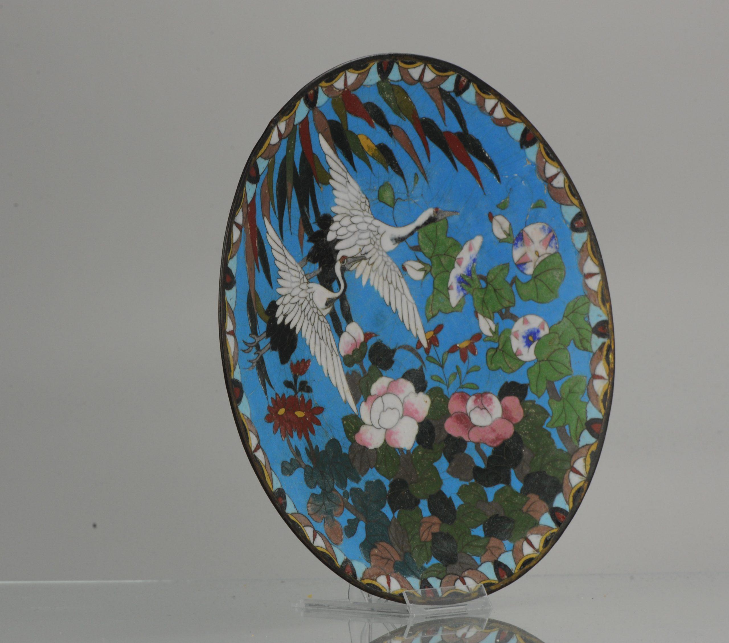 Top and Large Antique Bronze/Copper Cloisonné Dish Plate Japan 19th Century Bird 4