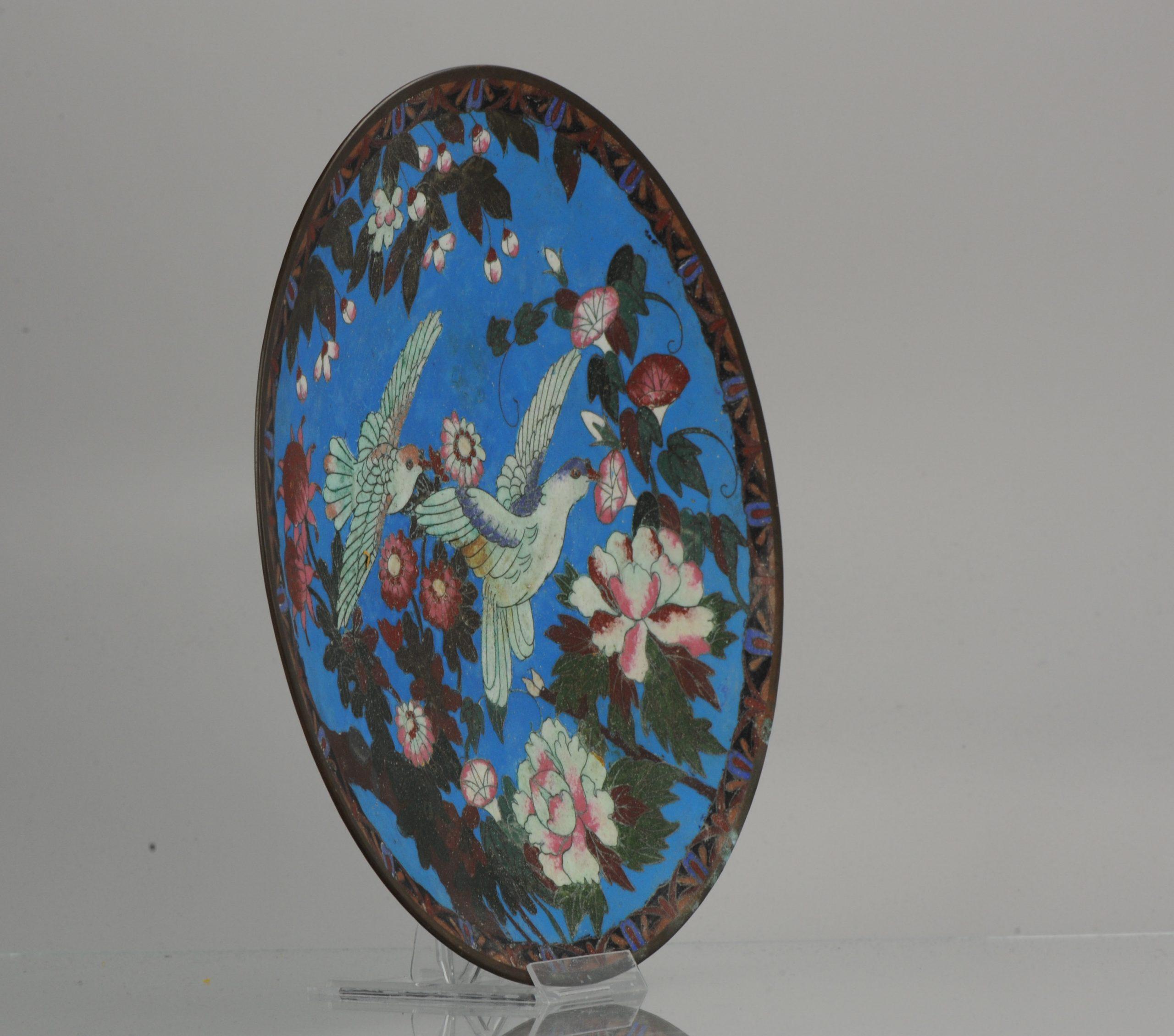 Top and Large Antique Bronze/Copper Cloisonné Dish Plate Japan 19th Century Bird For Sale 6