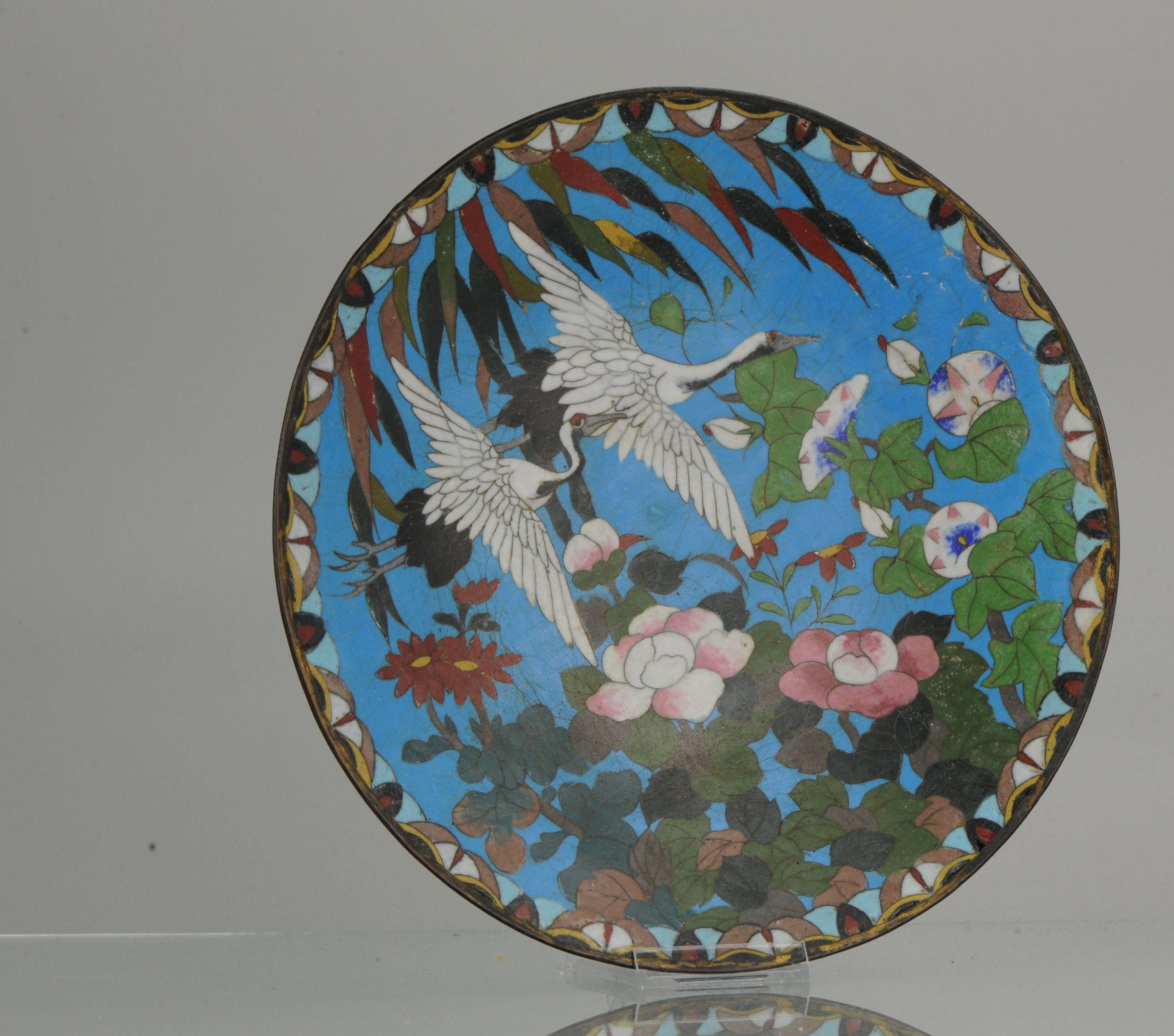 Top and Large Antique Bronze/Copper Cloisonné Dish Plate Japan 19th Century Bird 5