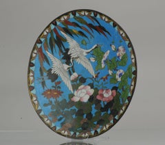 Top and Large Antique Bronze/Copper Cloisonné Dish Plate Japan 19th Century Bird