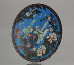 Top and Large Antique Bronze/Copper Cloisonné Dish Plate Japan 19th Century Bird