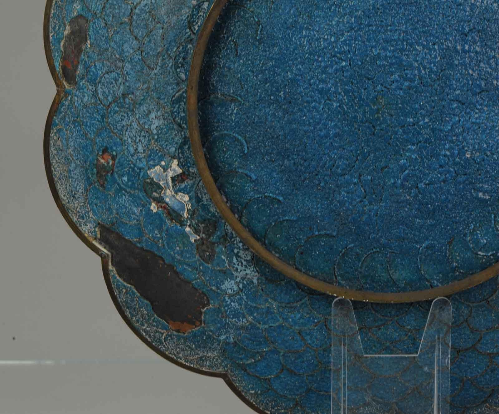 Oberteil und großer antiker Bronze/Kupfer Cloisonné-Teller Japan 19. im Angebot 9