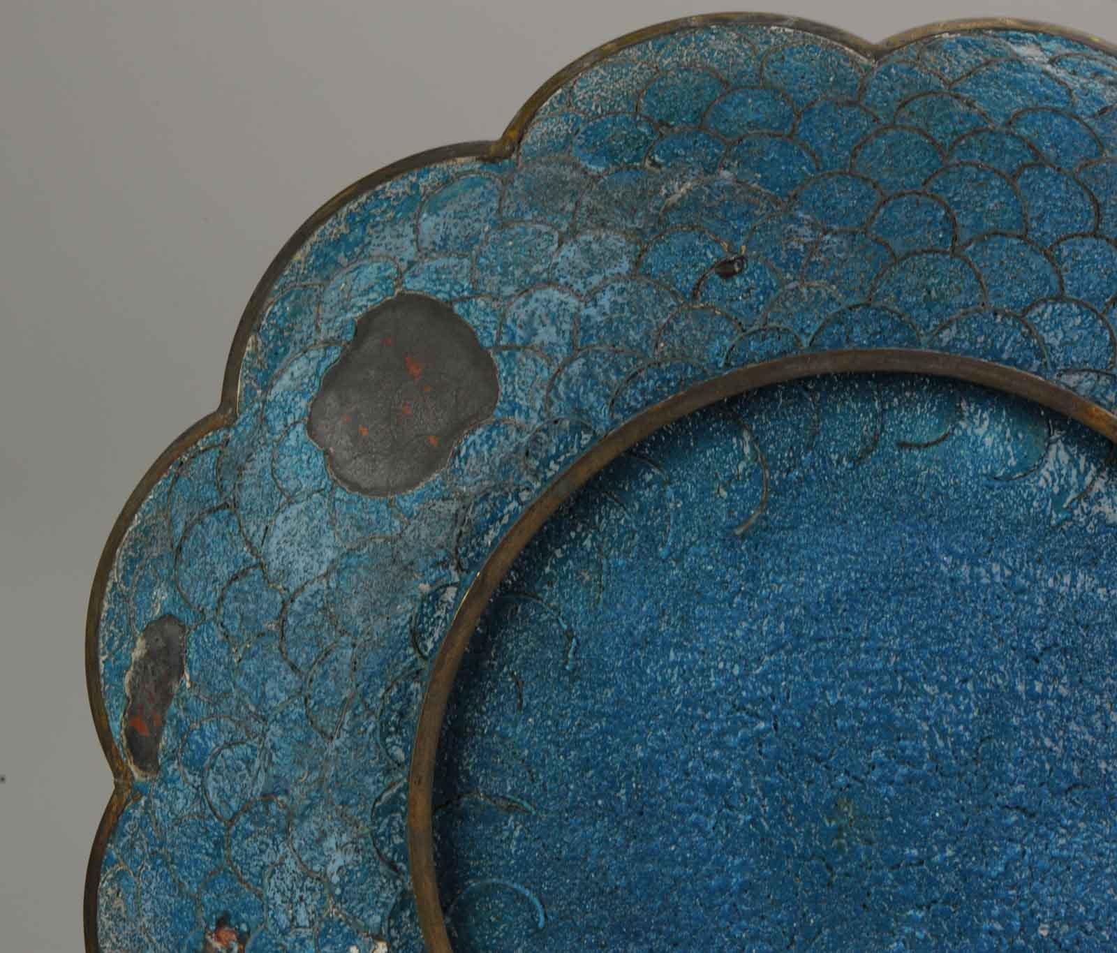 Top and Large Antique Bronze/Copper Cloisonné Dish Plate Japan 19th Century Fan For Sale 11