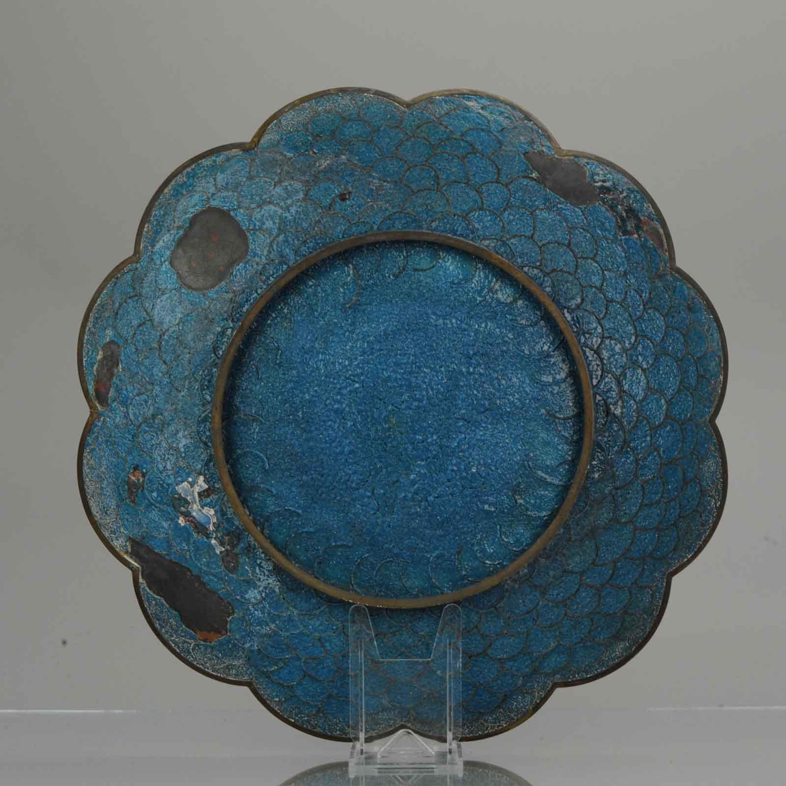 Top and Large Antique Bronze/Copper Cloisonné Dish Plate Japan 19th Century Fan For Sale 2