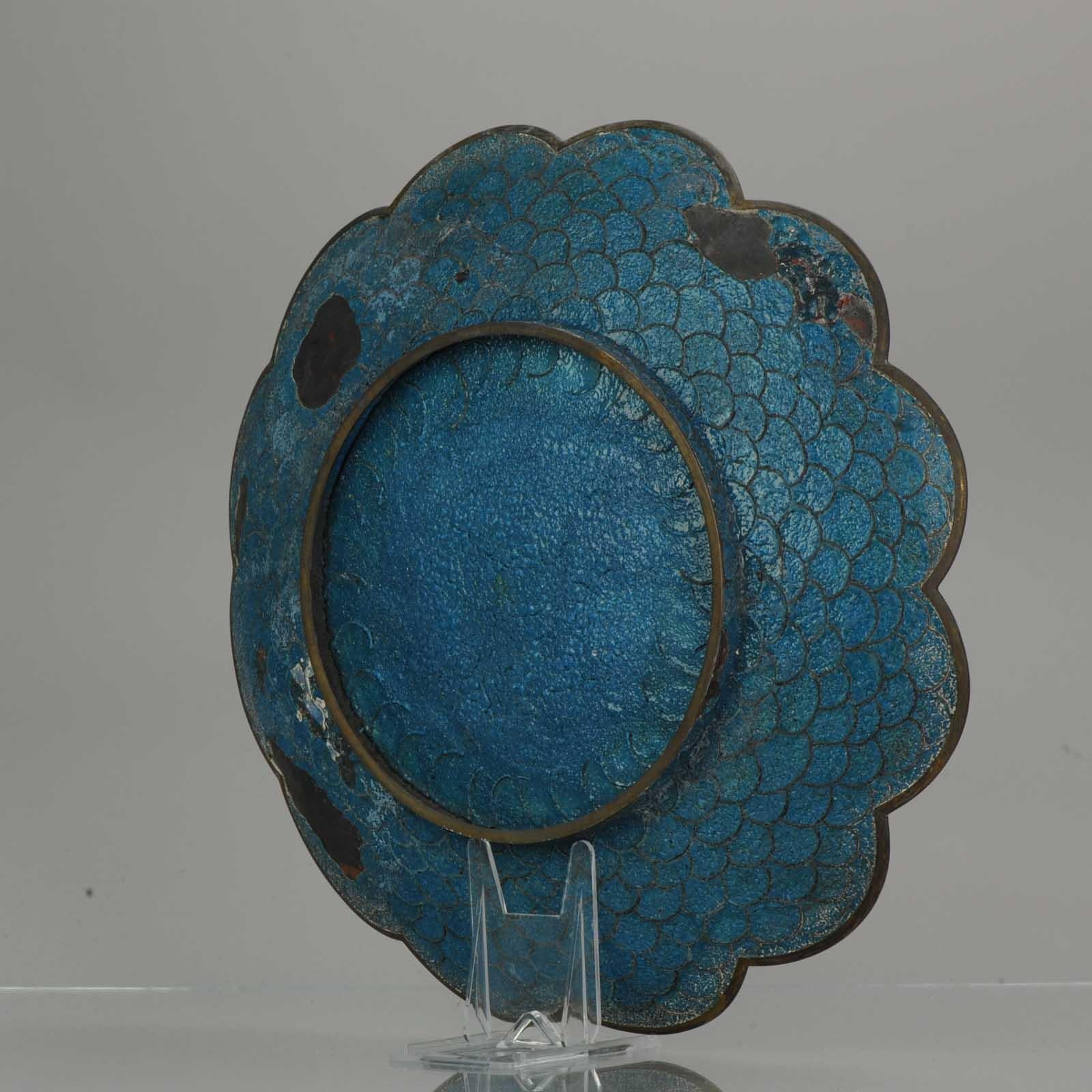 Top and Large Antique Bronze/Copper Cloisonné Dish Plate Japan 19th Century Fan For Sale 3