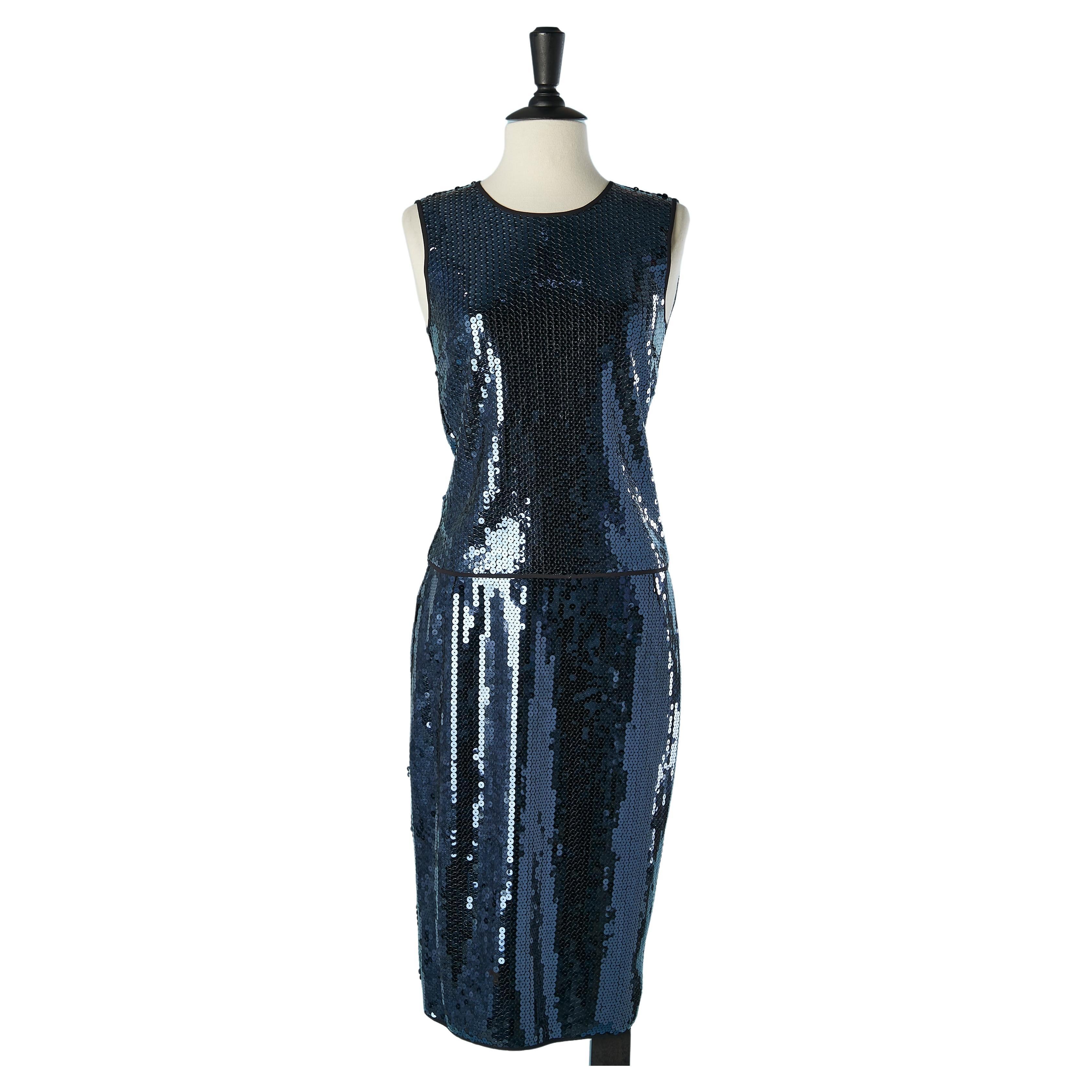 Top and skirt ensemble in night blue sequins Dolce & Gabbana  For Sale