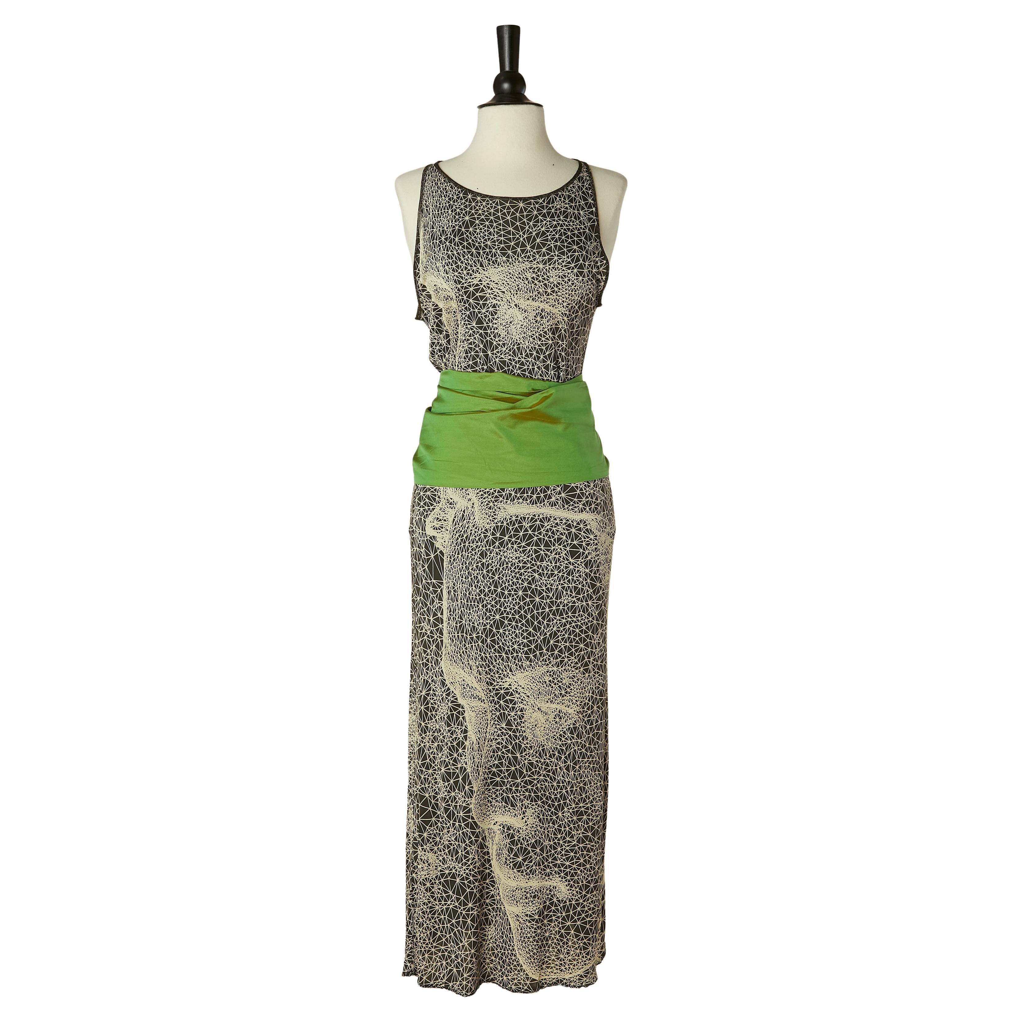 Ensemble top et jupe à imprimé abstrait et vert  ceinture JEAN-PAUL GAULTIER en vente