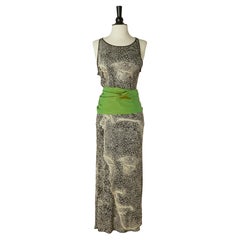 Top and skirt ensemble with abstract print and green  belt JEAN-PAUL GAULTIER