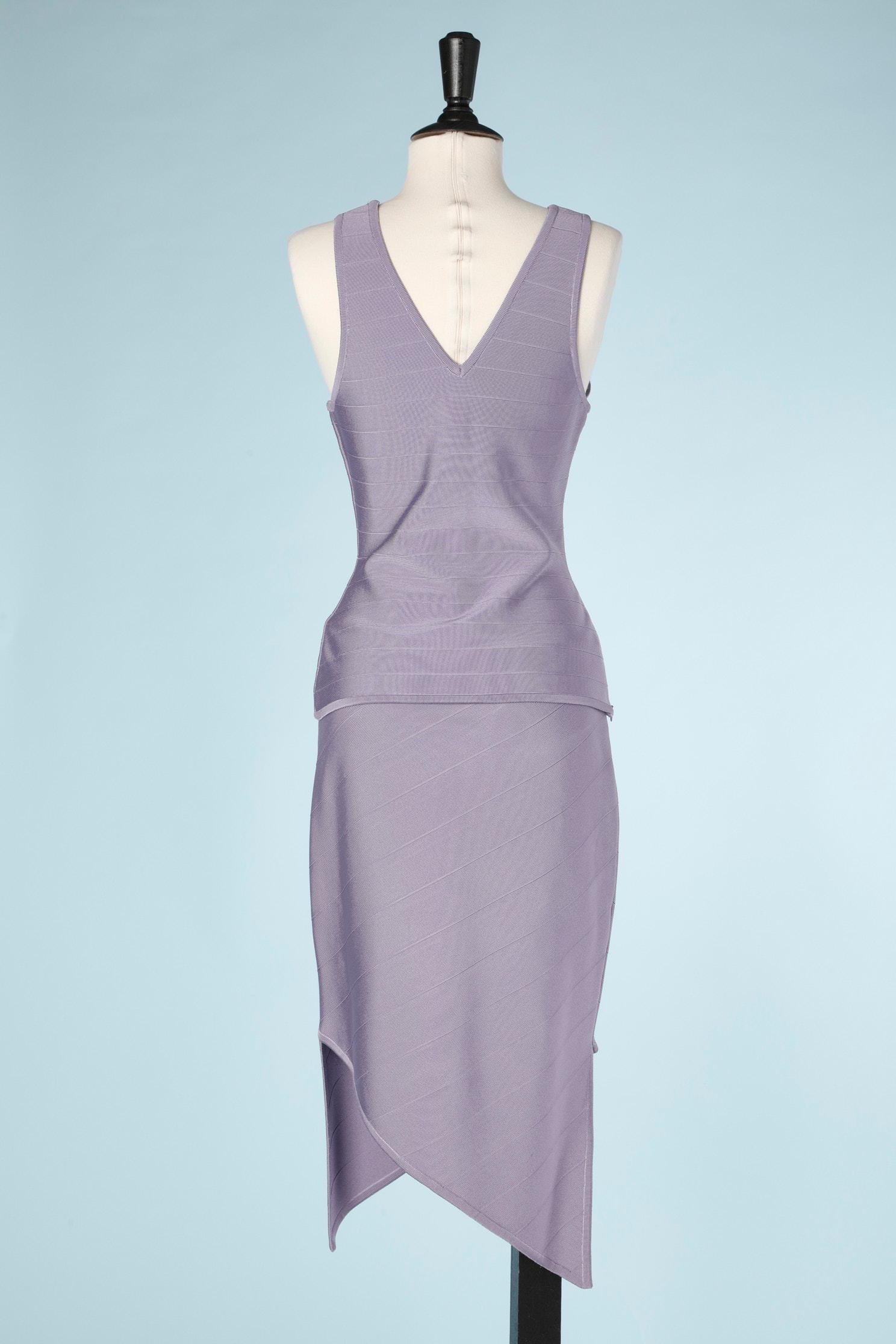Top and skirt in lilac strech jersey Herve Léger  In Excellent Condition For Sale In Saint-Ouen-Sur-Seine, FR