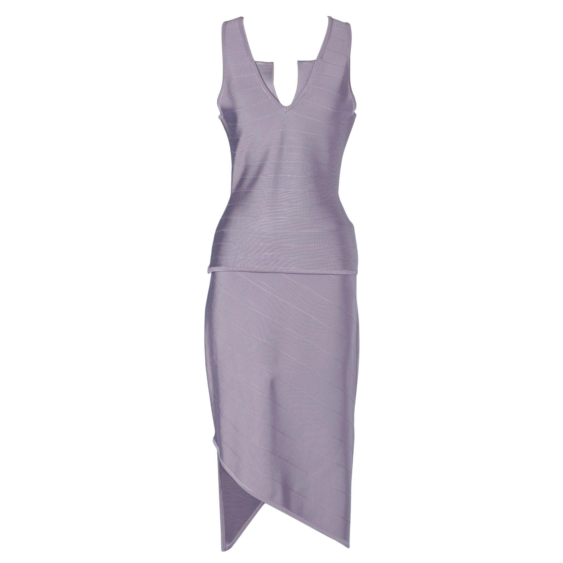 Top and skirt in lilac strech jersey Herve Léger  For Sale