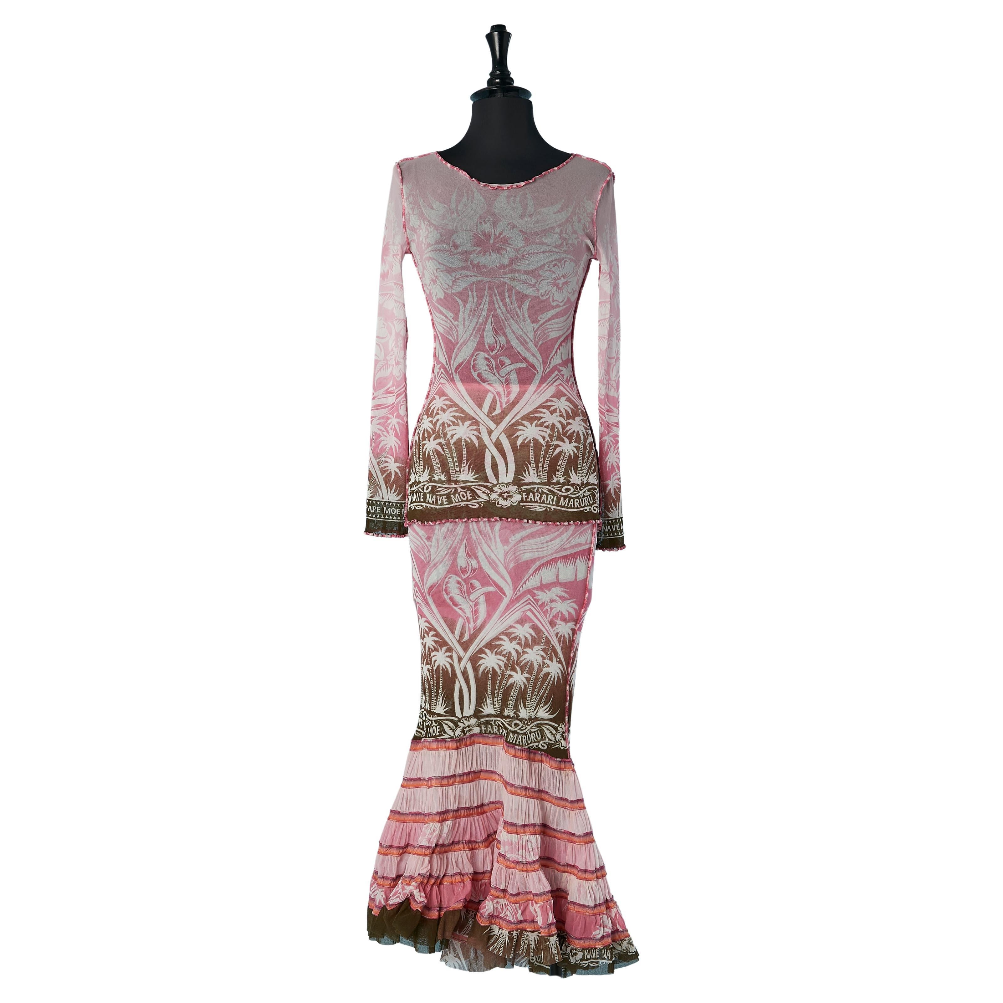 Top and skirt in nylon with Tahiti print inspiration Jean-Paul Gaultier Maille  For Sale