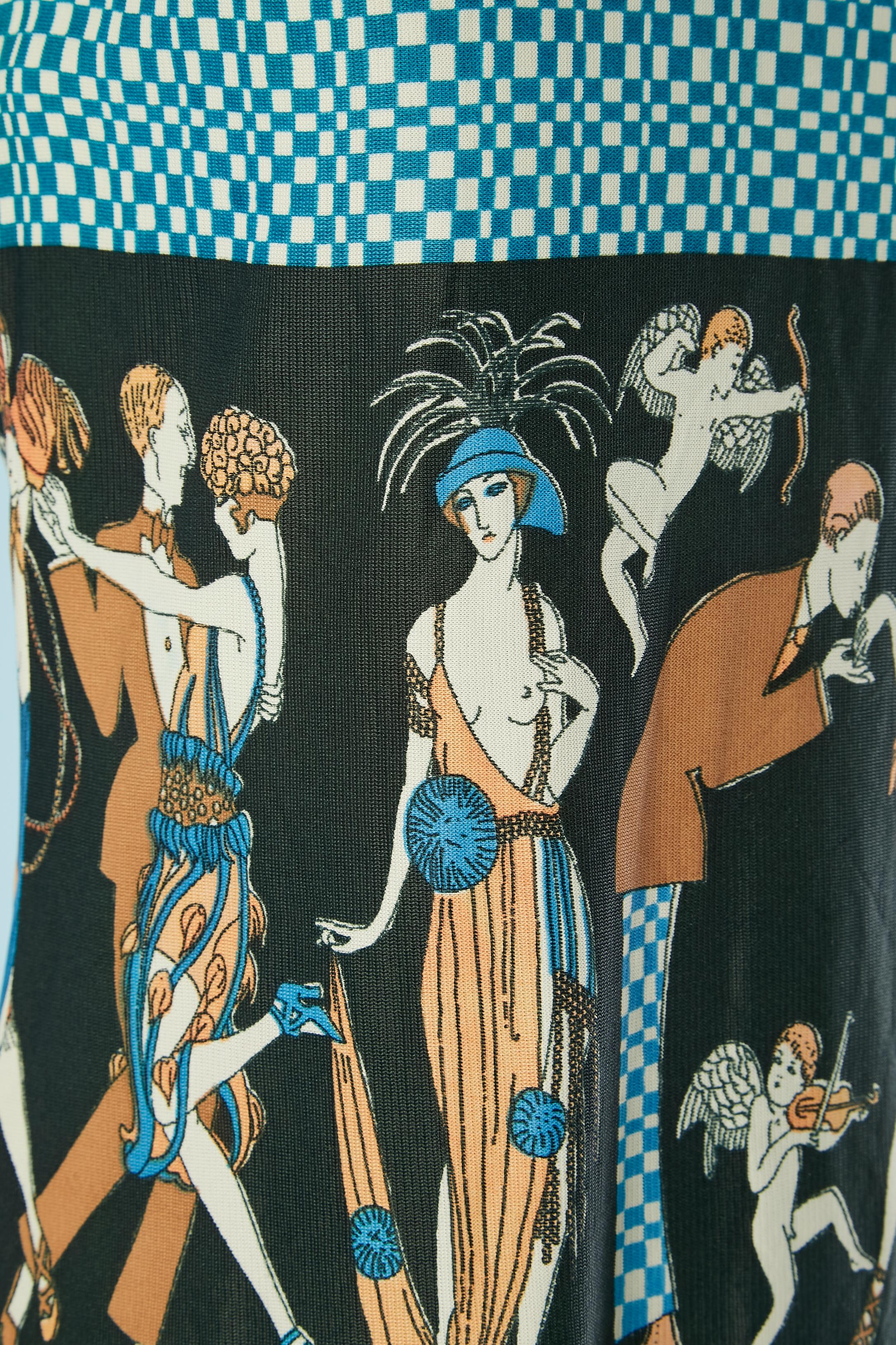 Oberteil und Hose aus Jersey mit einem von den Figuren der 1920er Jahre inspirierten Druck  Damen im Angebot
