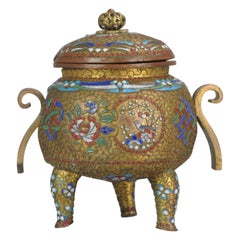 Top Antike Bronze / Kupfer Cloisonné Brenner Inscense Koro China, 19.