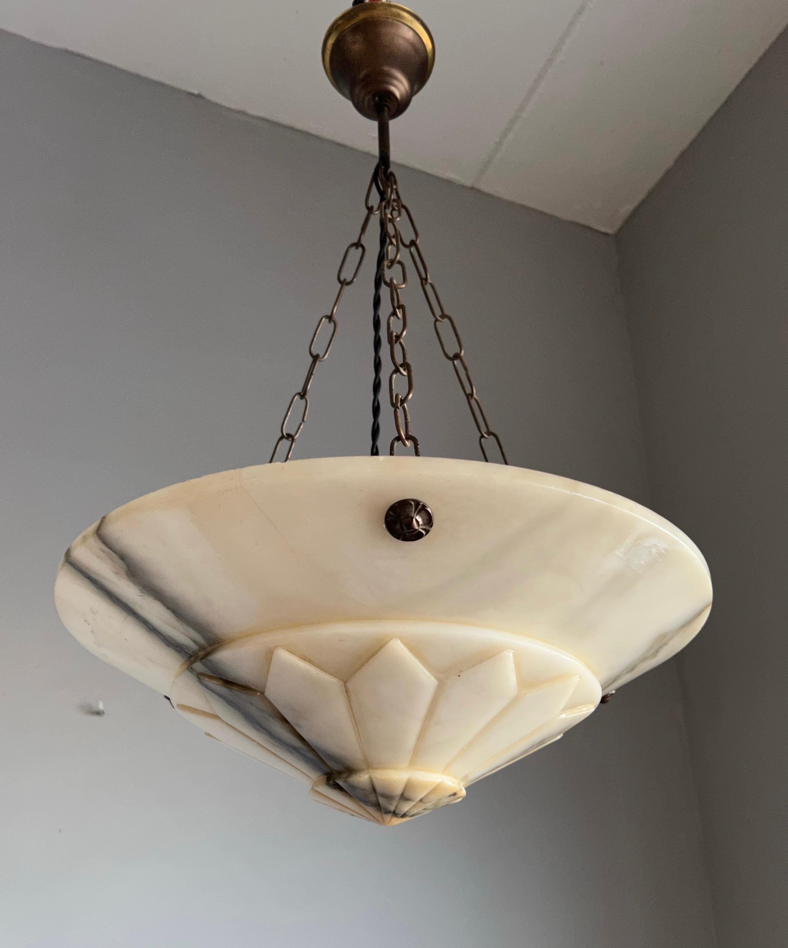 Stylish and Pure Art Deco White Alabaster Pendant Light or Flush Mount, ca 1920 2