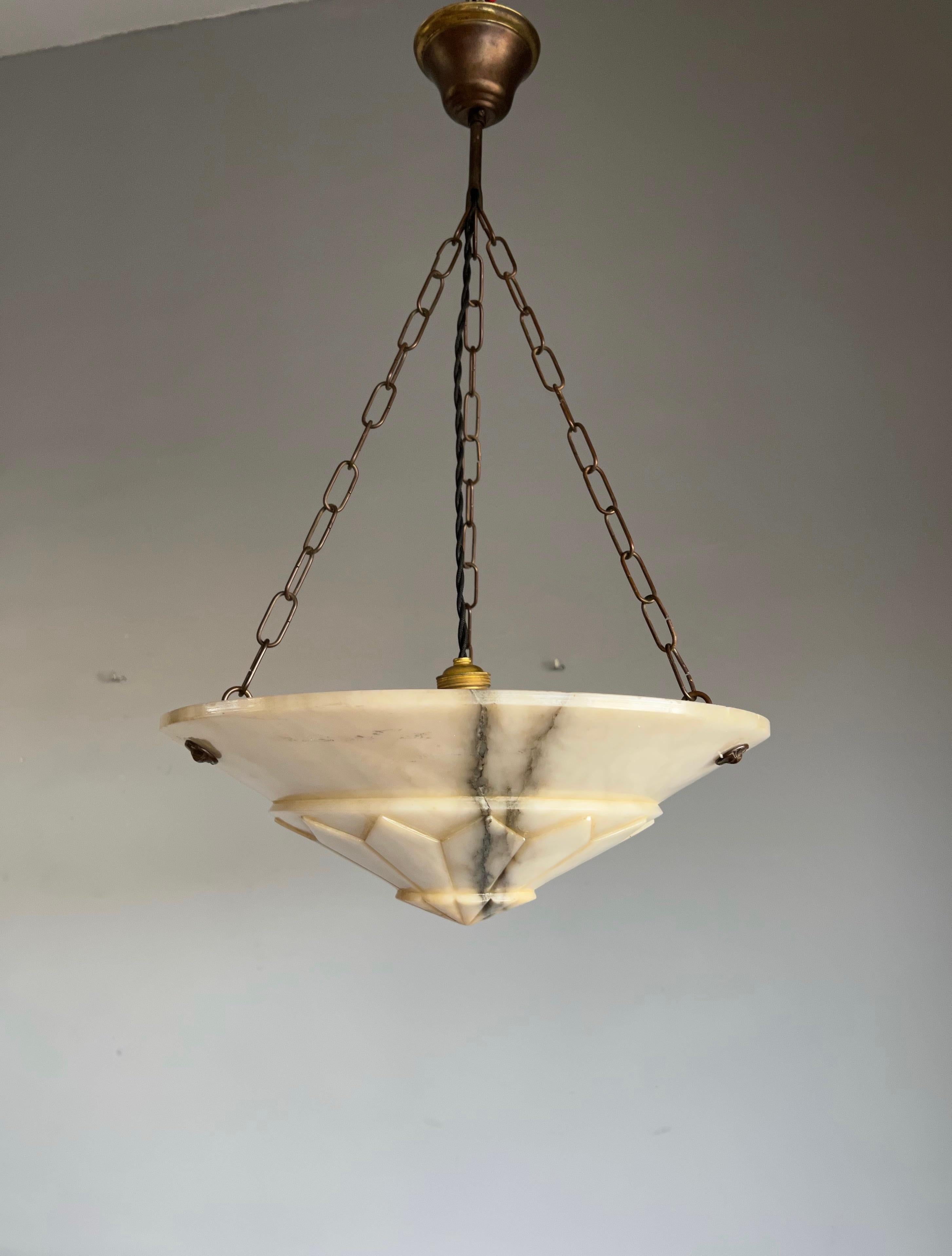 Stylish and Pure Art Deco White Alabaster Pendant Light or Flush Mount, ca 1920 3