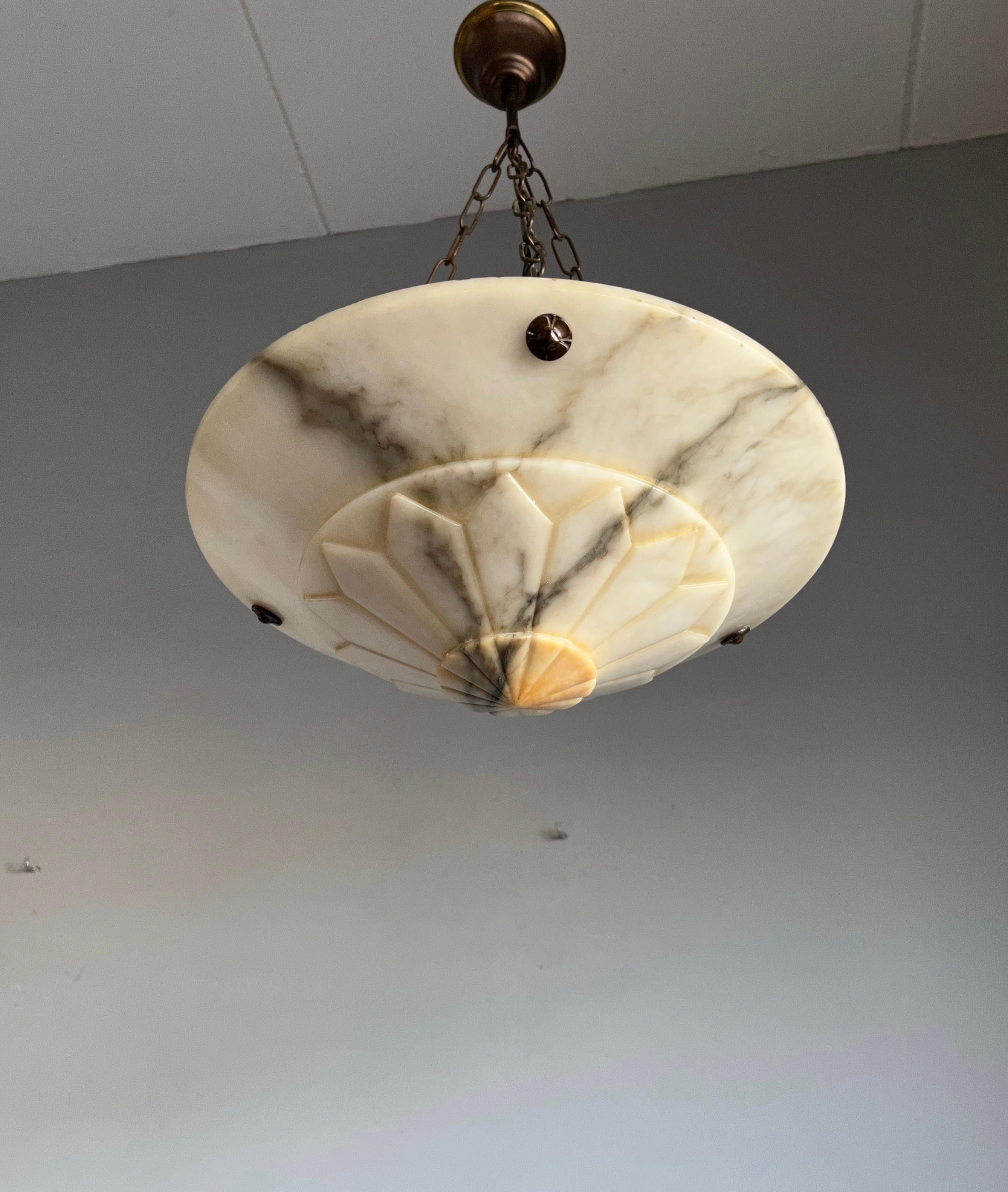 Stylish and Pure Art Deco White Alabaster Pendant Light or Flush Mount, ca 1920 9