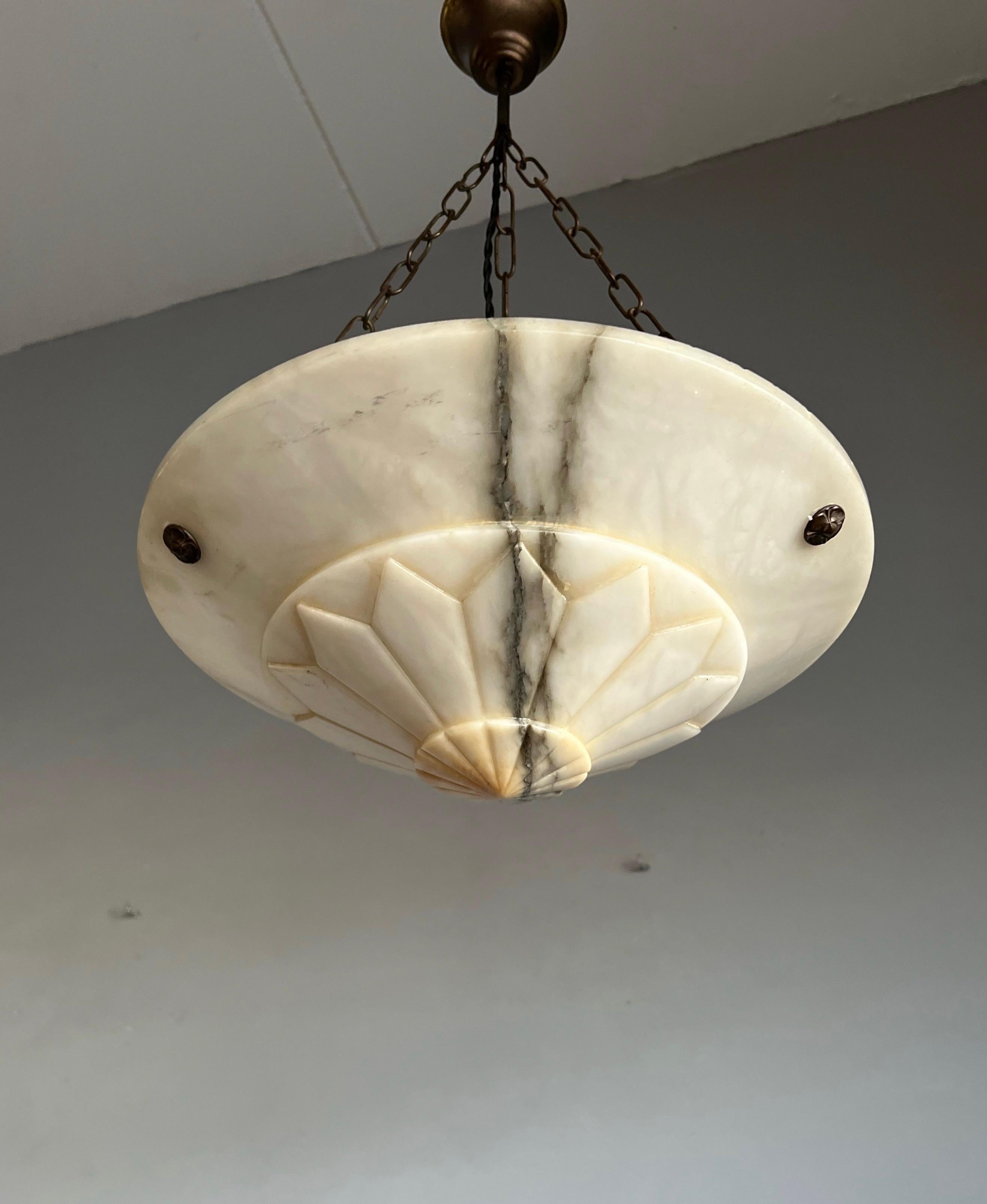 Stylish and Pure Art Deco White Alabaster Pendant Light or Flush Mount, ca 1920 In Good Condition In Lisse, NL