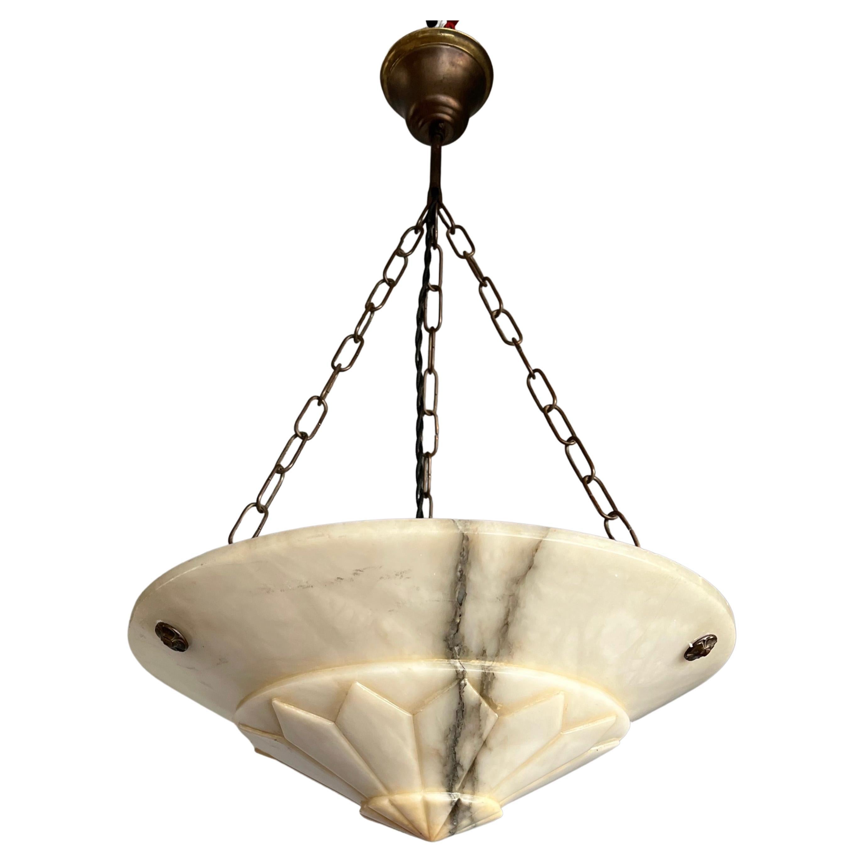 Stylish and Pure Art Deco White Alabaster Pendant Light or Flush Mount, ca 1920