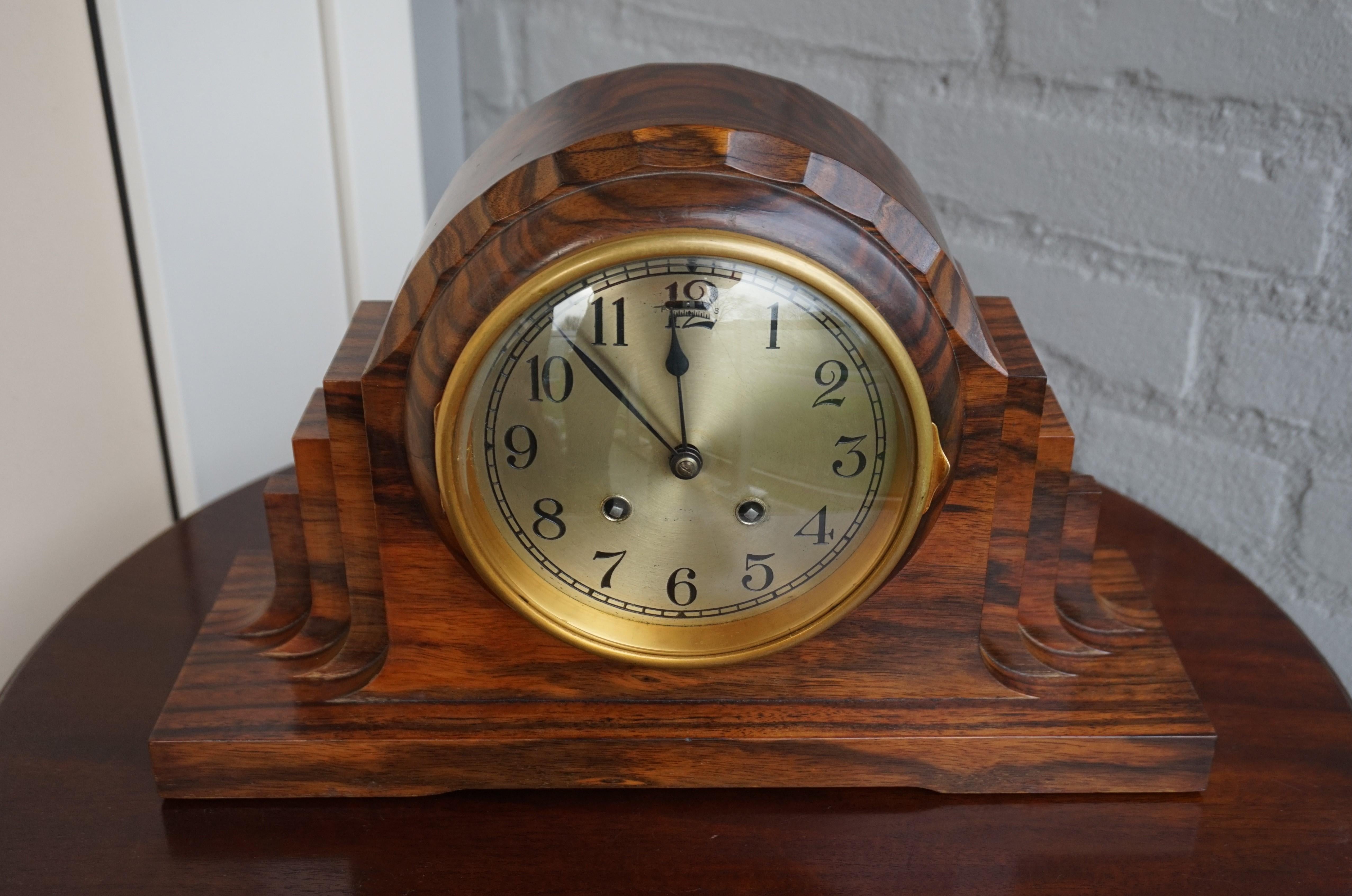 Top Design 1920s Art Deco Mantel Clock Made of Solid Coromandel w. Beveled Glass For Sale 3