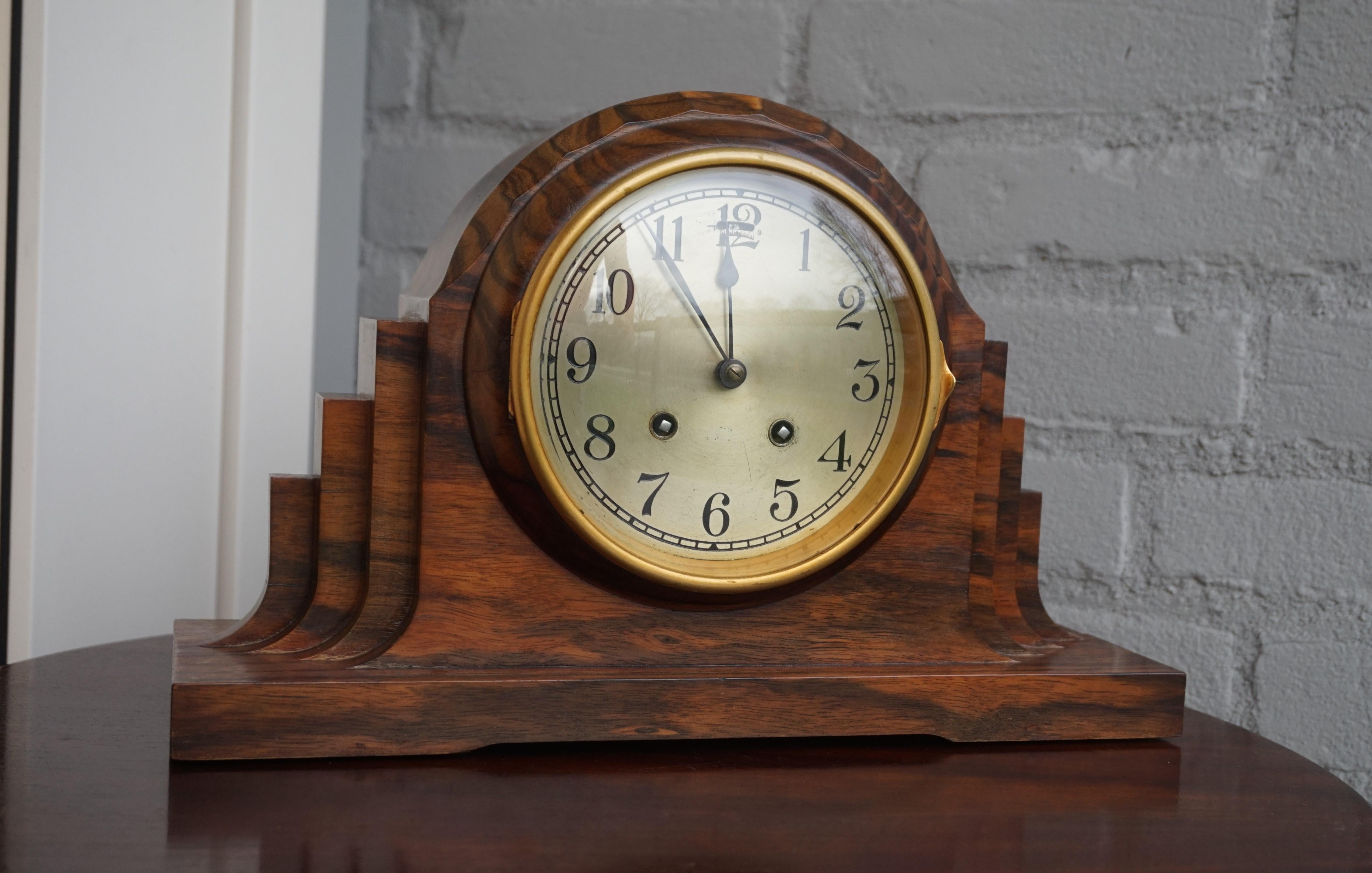 Top Design 1920s Art Deco Mantel Clock Made of Solid Coromandel w. Beveled Glass For Sale 4