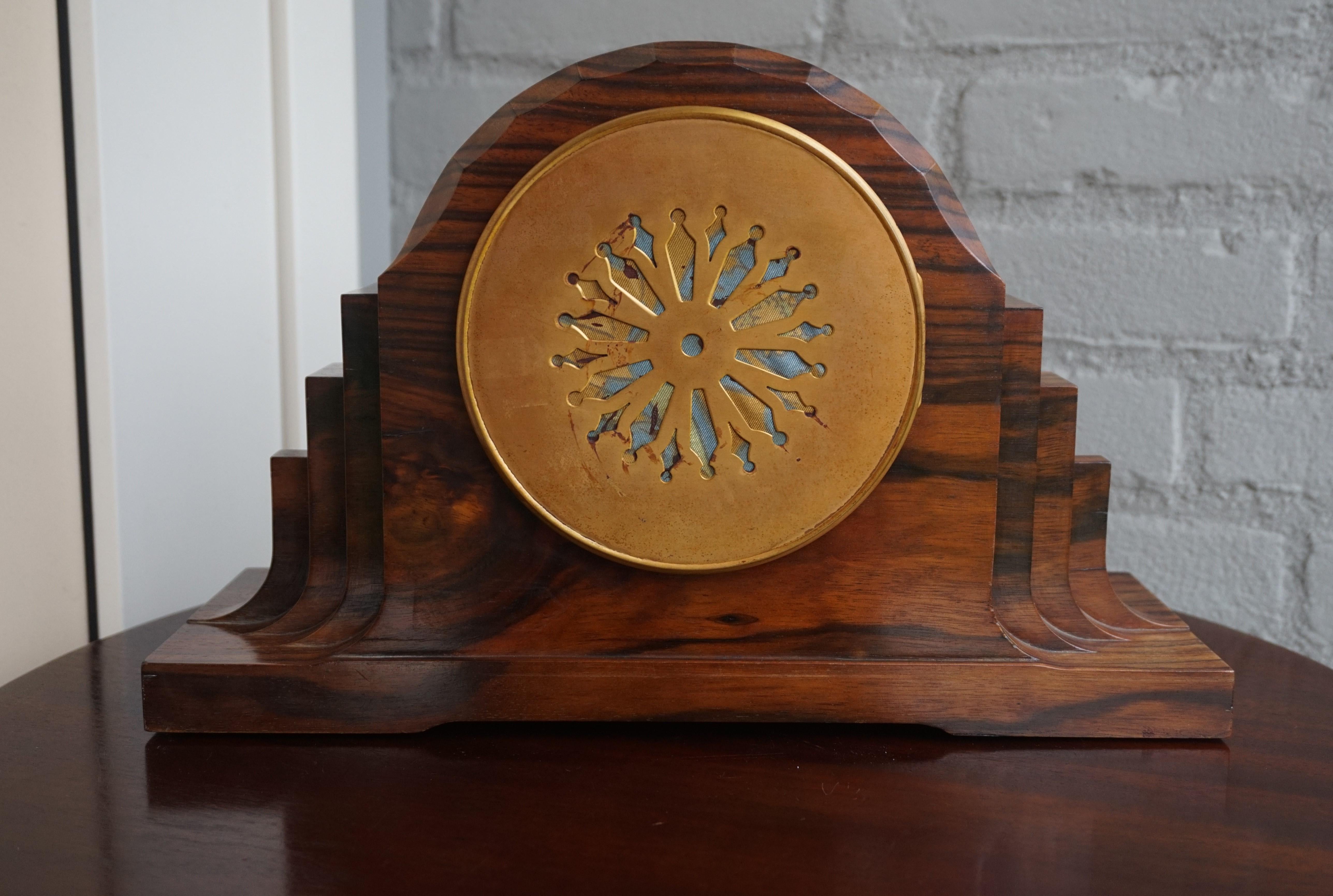 Top Design 1920s Art Deco Mantel Clock Made of Solid Coromandel w. Beveled Glass For Sale 5