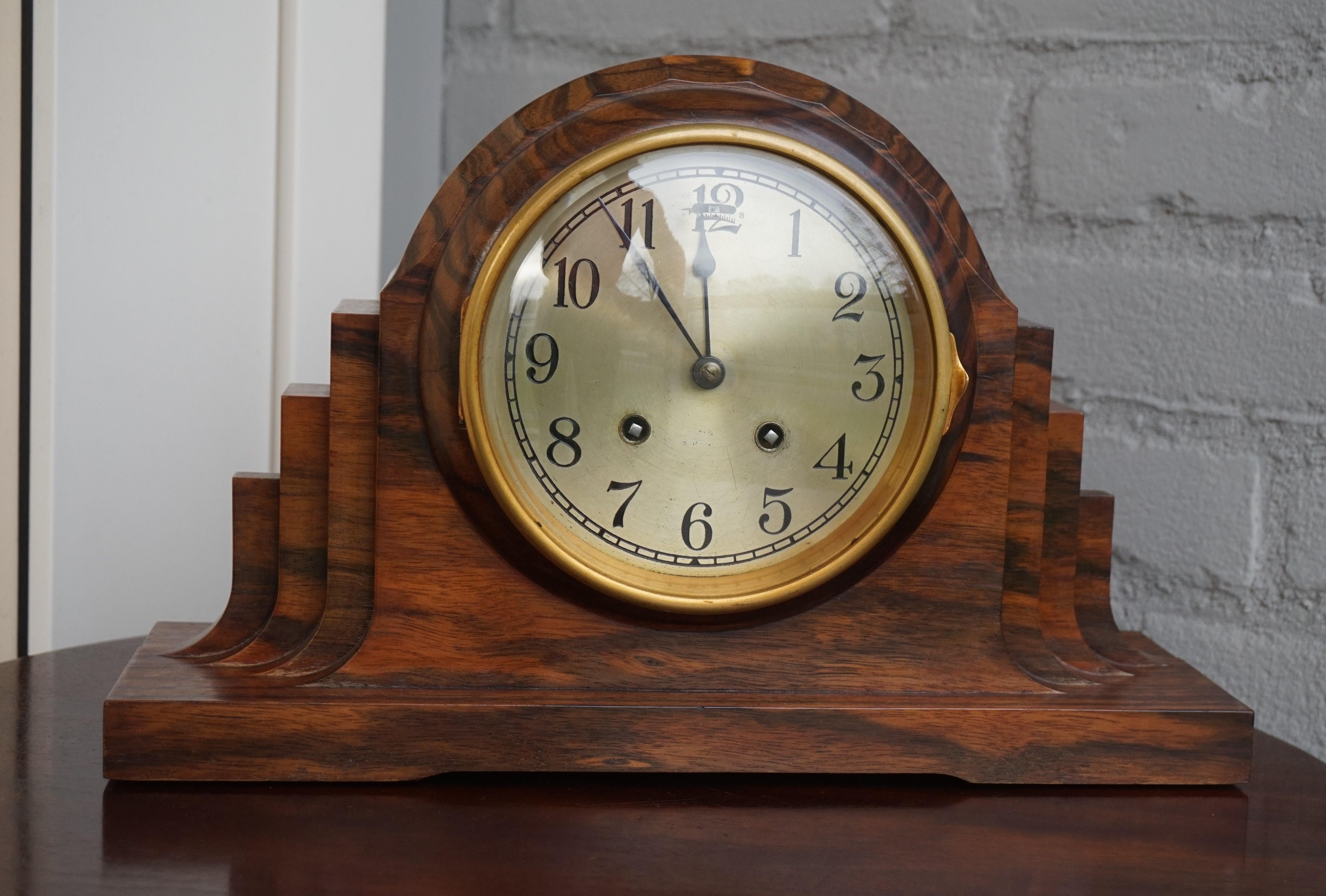 Top Design 1920s Art Deco Mantel Clock Made of Solid Coromandel w. Beveled Glass For Sale 6