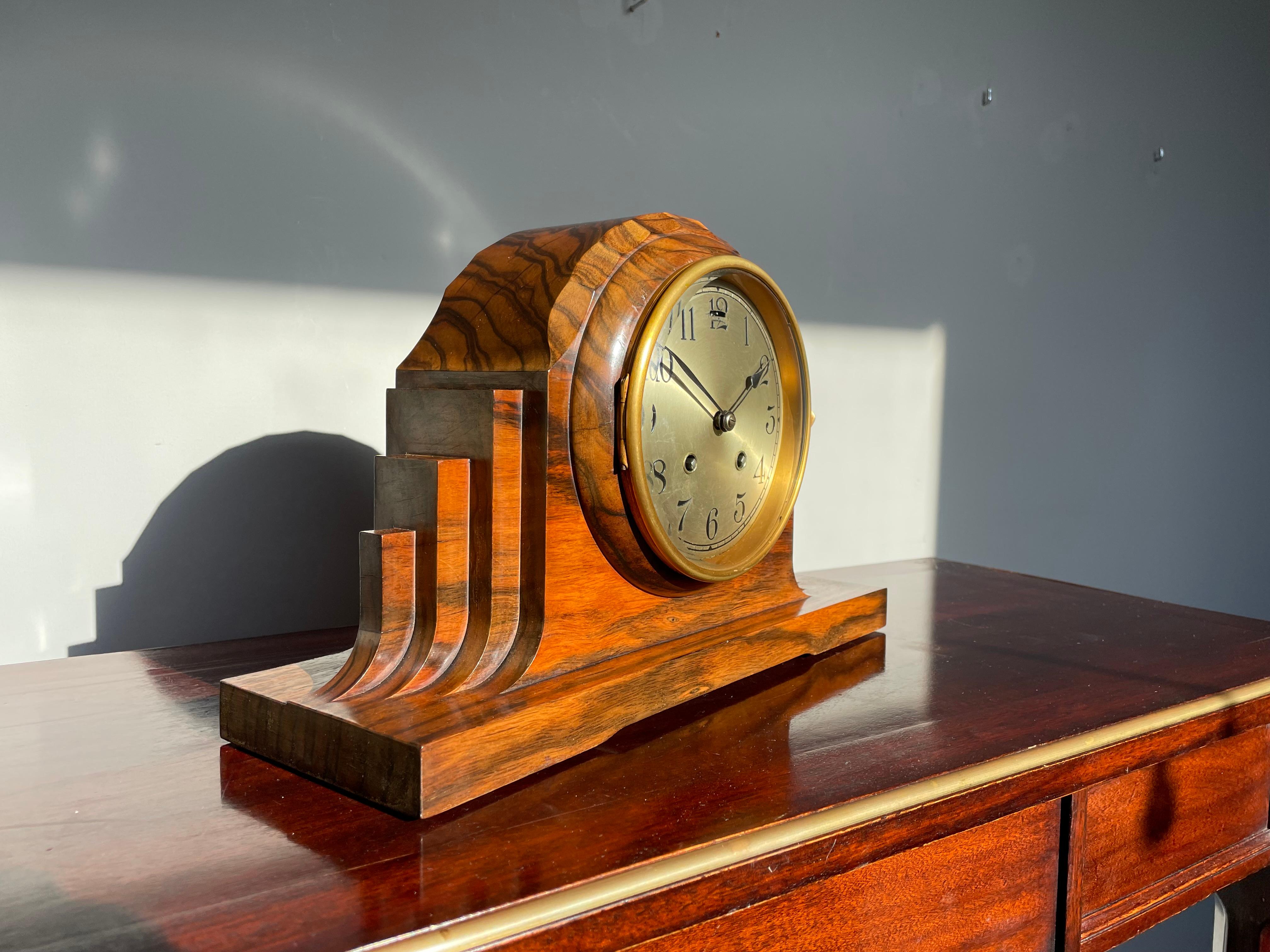 Top Design 1920s Art Deco Mantel Clock Made of Solid Coromandel w. Beveled Glass For Sale 7