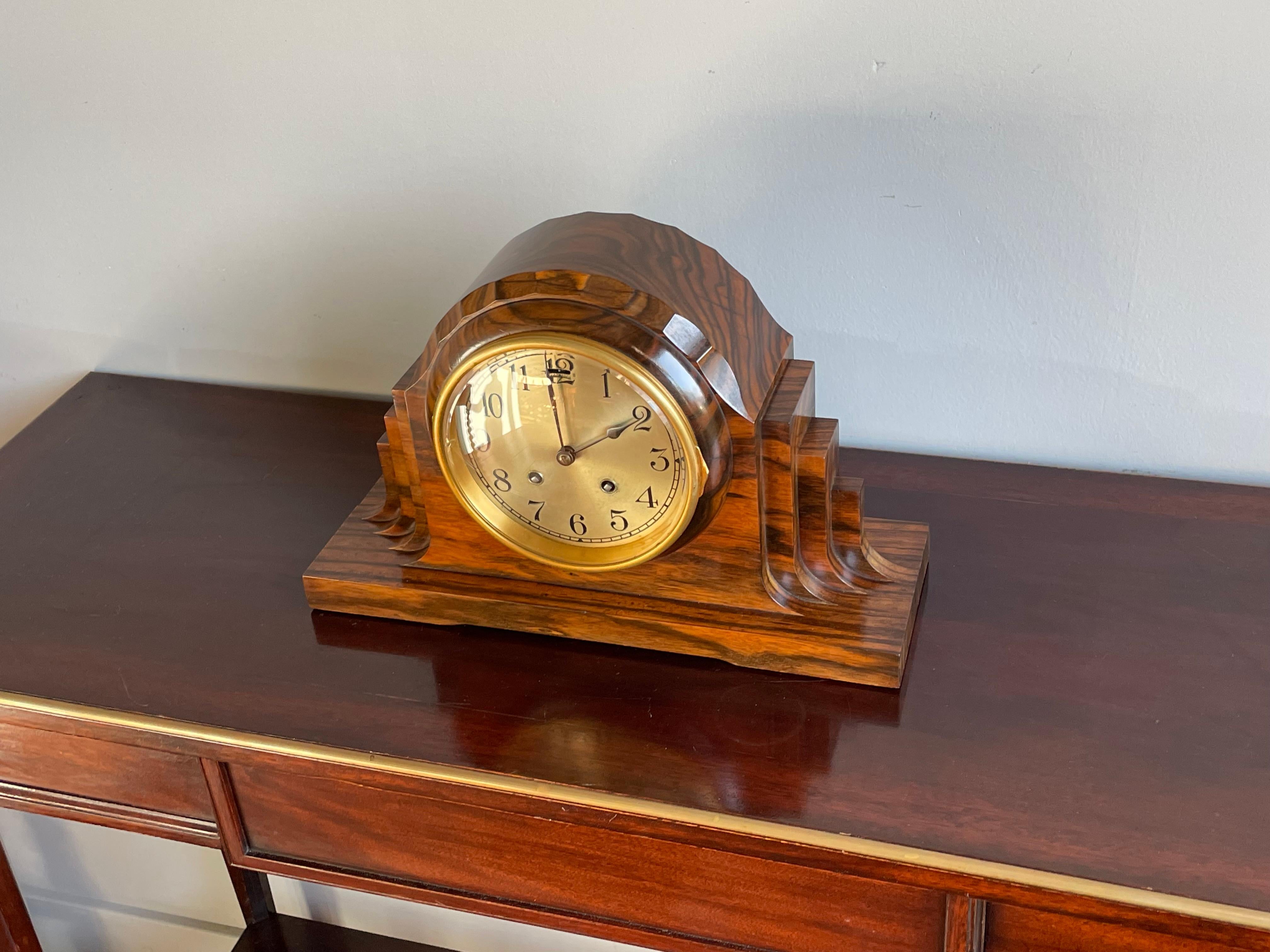 Top Design 1920s Art Deco Mantel Clock Made of Solid Coromandel w. Beveled Glass For Sale 8