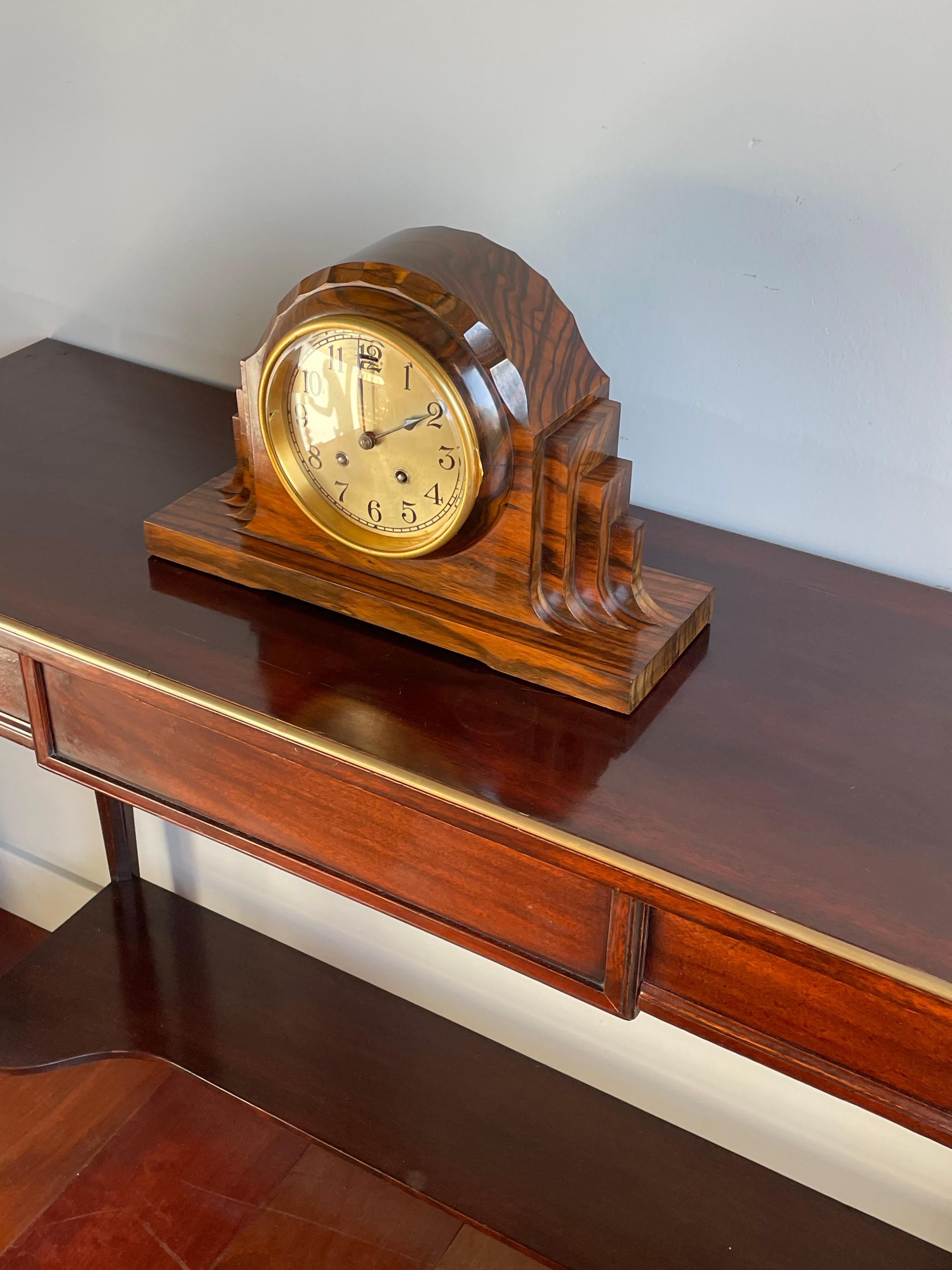 Top Design 1920s Art Deco Mantel Clock Made of Solid Coromandel w. Beveled Glass For Sale 9