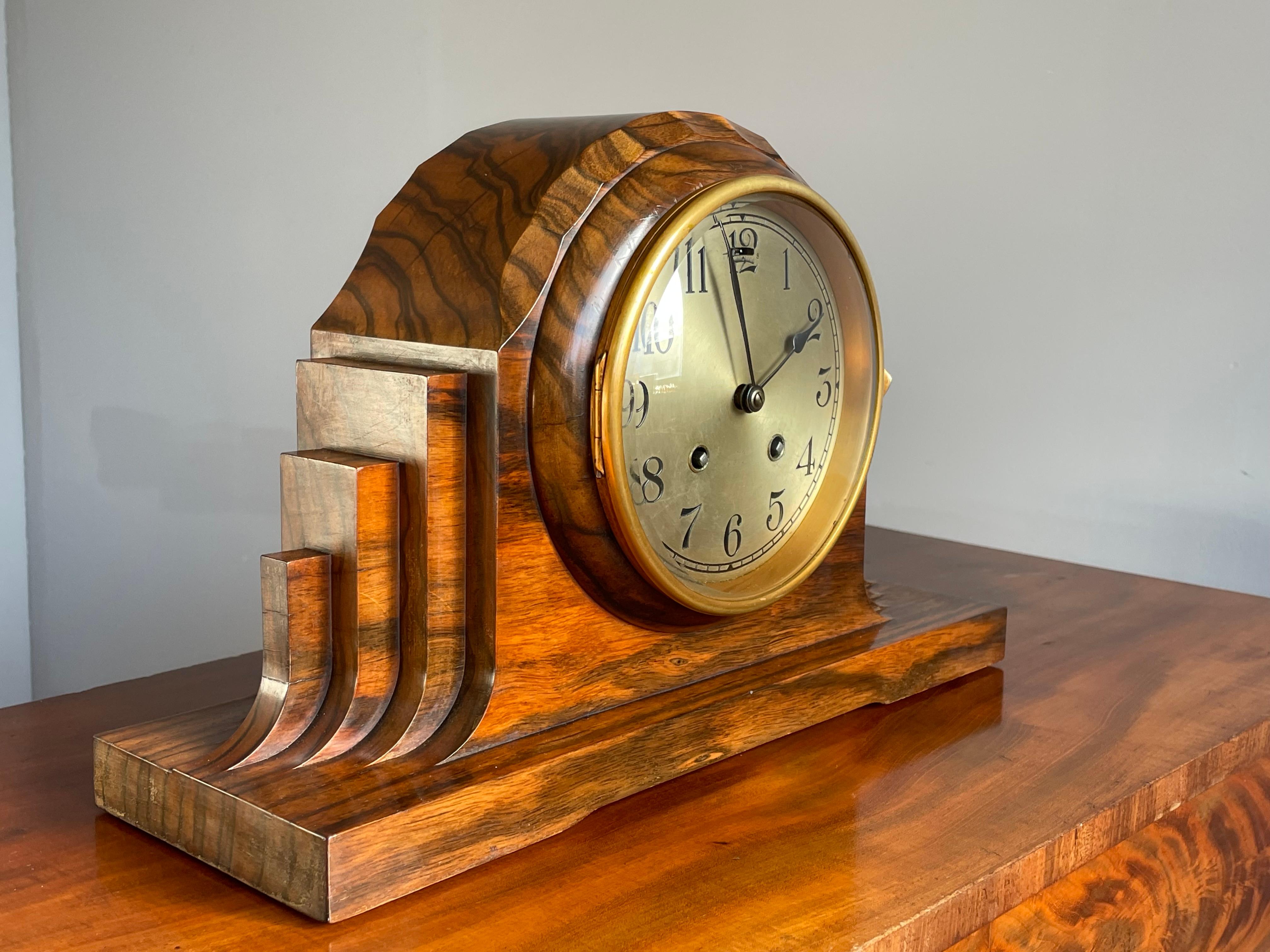 Top Design 1920s Art Deco Mantel Clock Made of Solid Coromandel w. Beveled Glass For Sale 11