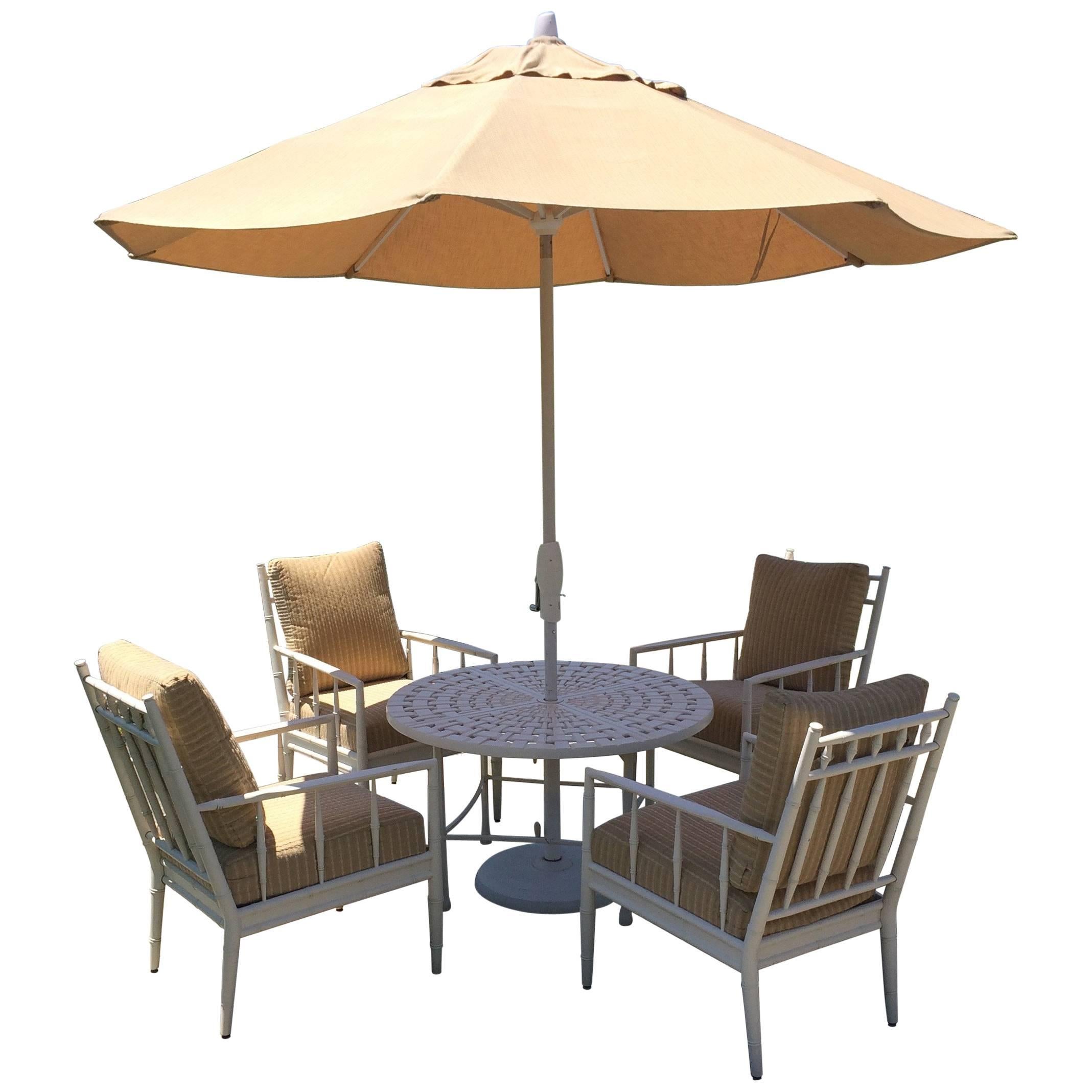 Top Drawer Round Bistro Patio Table and Four Plush Armchairs