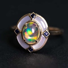 Top Feuer Opal Art Deco Stil Saphir Verlobungsring 18K Gelbgold