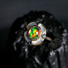 Top Fire Opal Art Deco Style Sapphire Engagement Ring 18K Yellow Gold