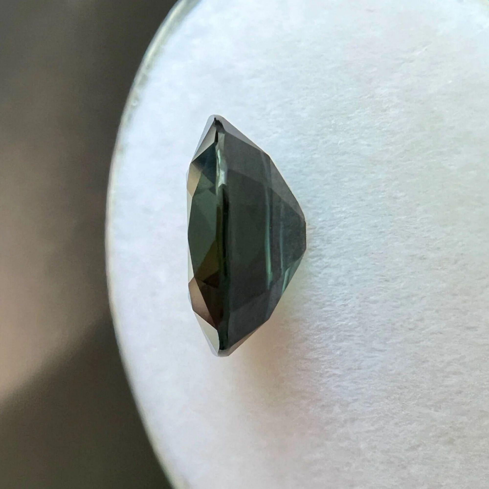 Top Grade 3.19 Carat Deep Blue Green Sapphire Rare Cushion Cut Loose Gem In New Condition In Birmingham, GB