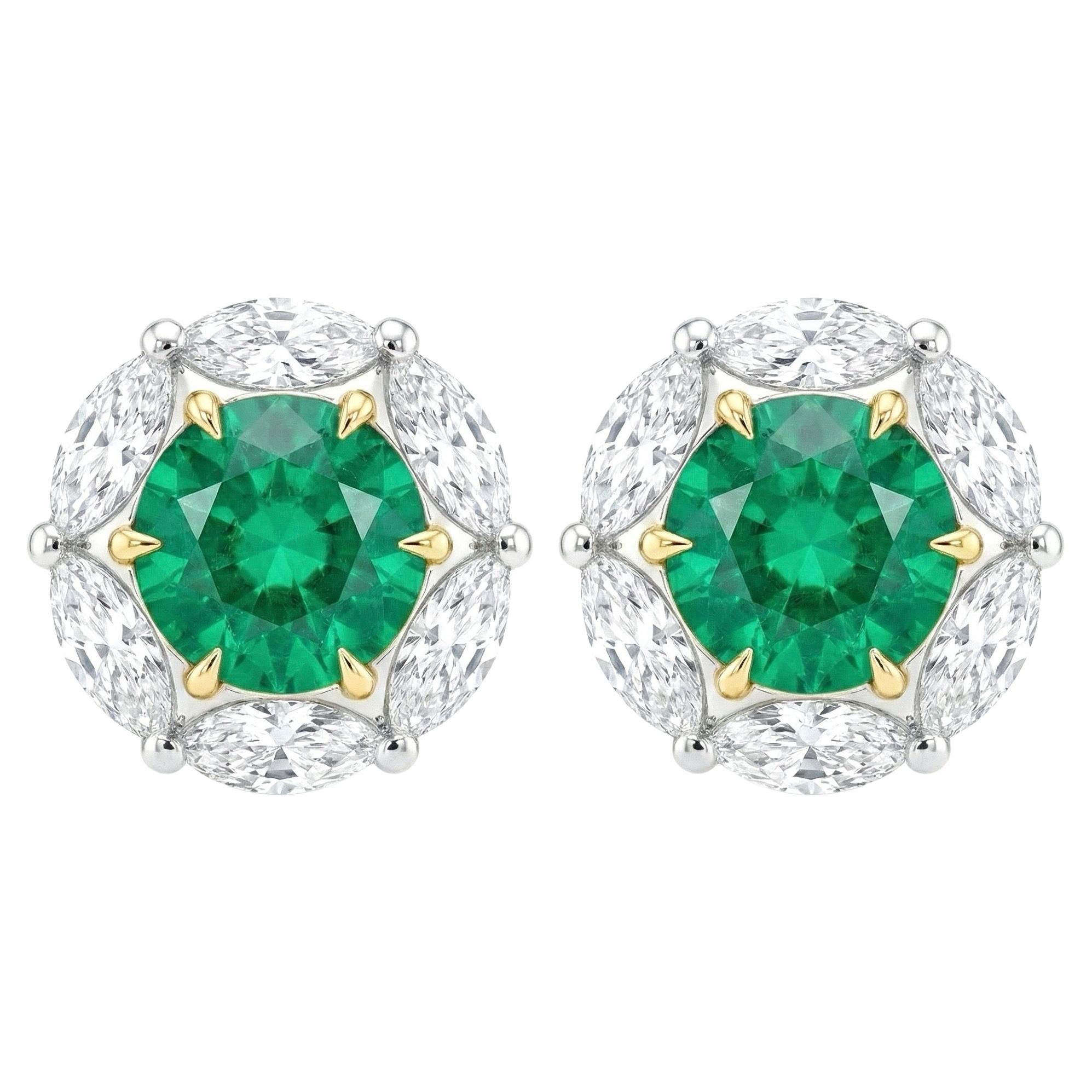 Top-Grade Emerald 
Diamond Studs by GROMOV  GRS Certificate For Sale