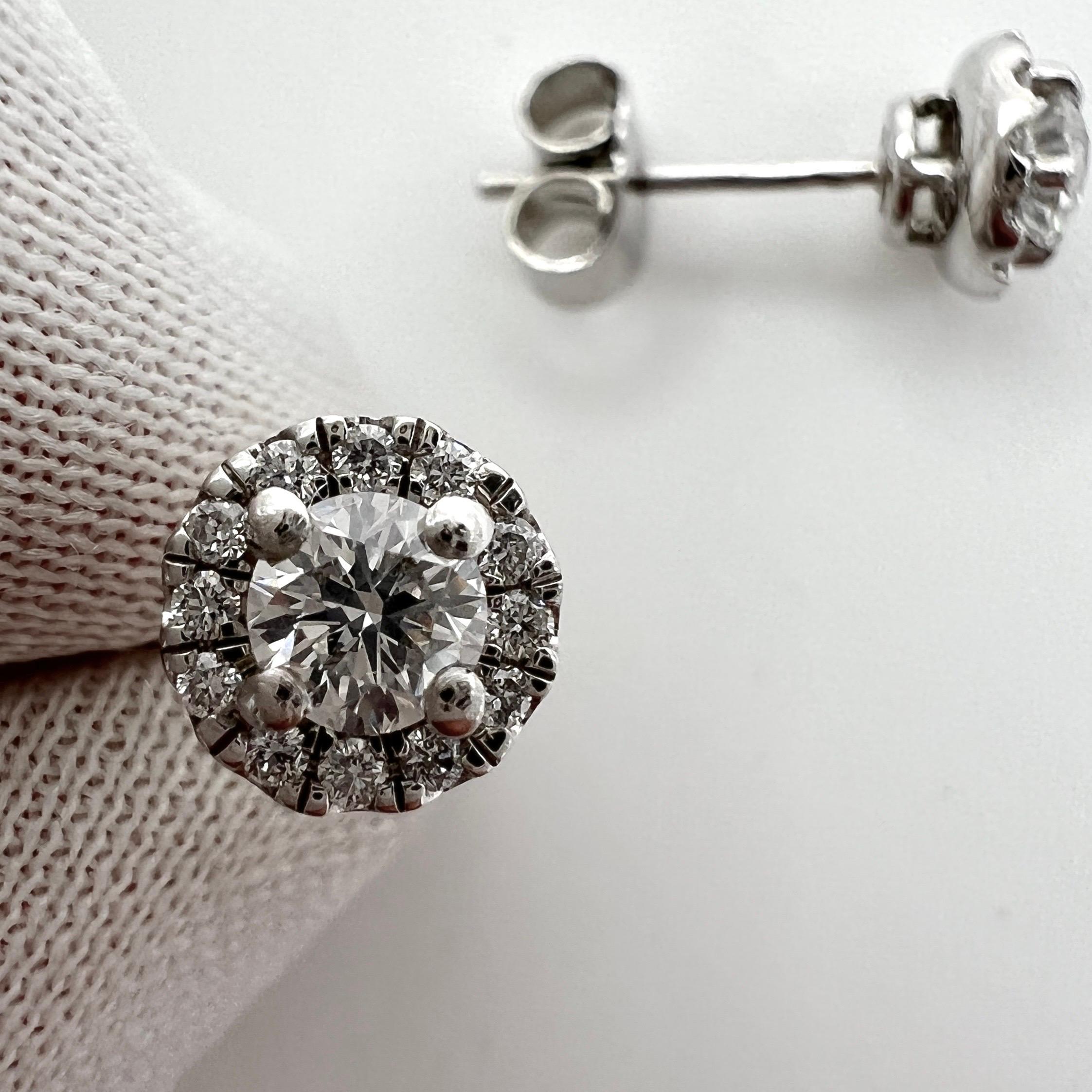 Top Grade IGI Certified F Colour White Round Cut Diamond Halo Earring Studs In New Condition For Sale In Birmingham, GB