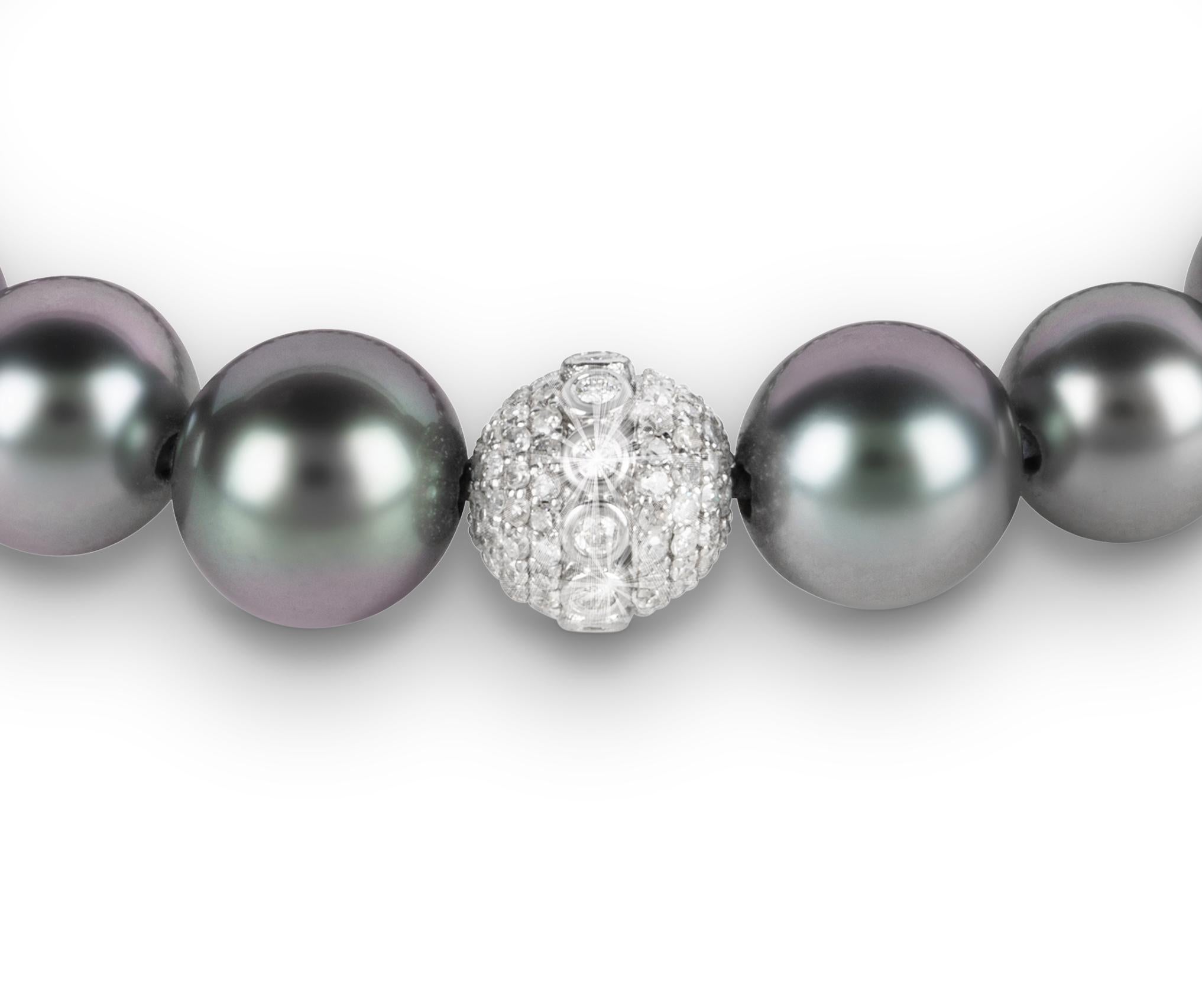 Contemporary Top Grade Tahiti Pearl Bracelet with an 18k White Gold Diamond-Encrusted Orb