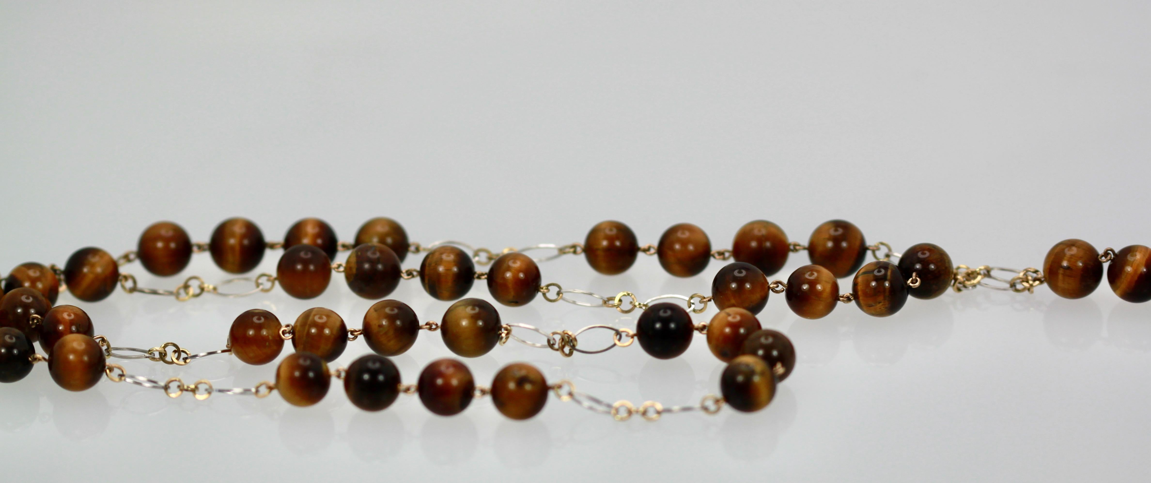 Collana di alto livello con occhio di tigre sia in oro bianco che in oro giallo 14 carati. in vendita 4