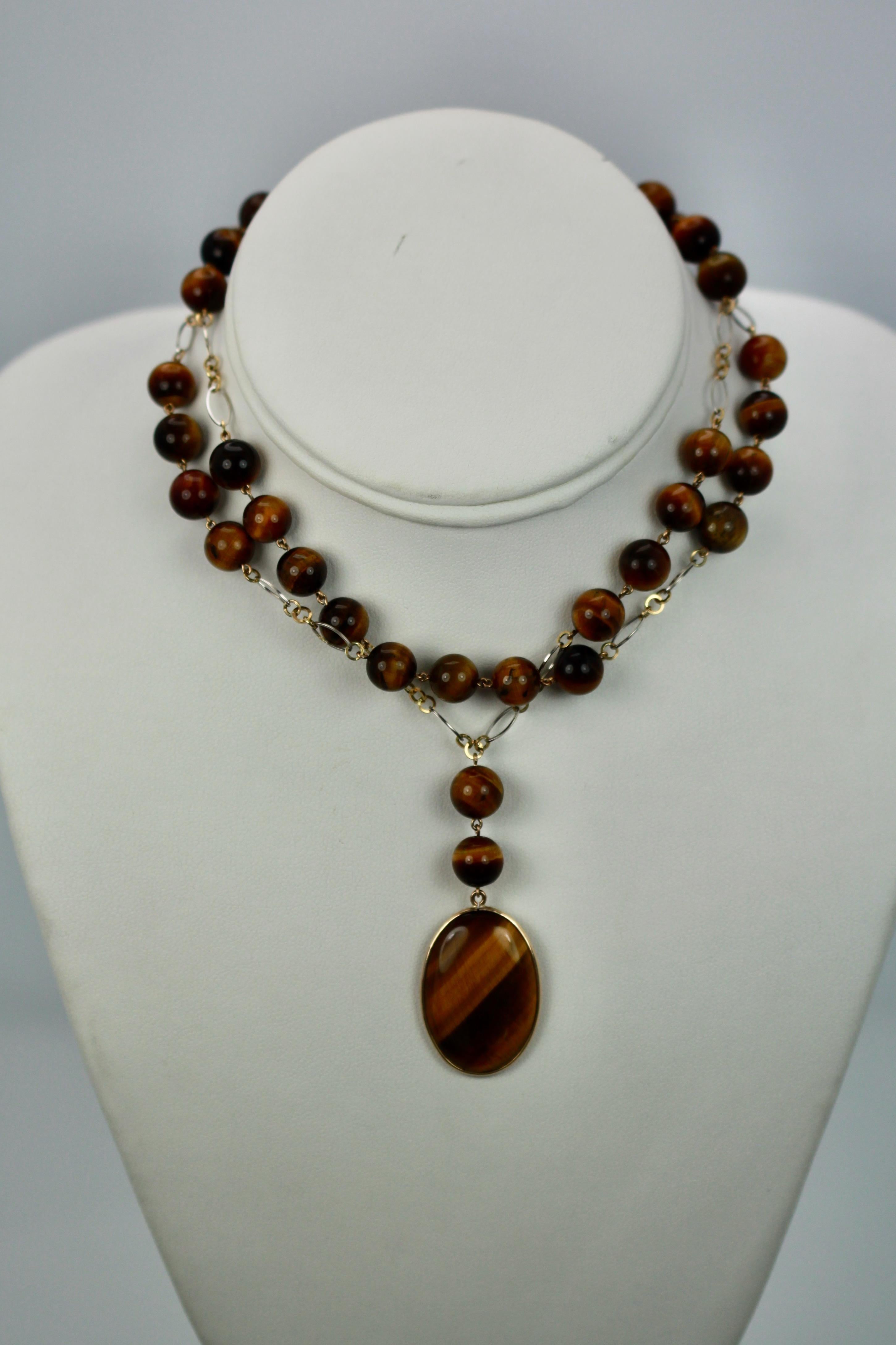 Top Grade Tigers Eye Necklace Both White Yellow 14 Karat Gold Unique Chain For Sale 5